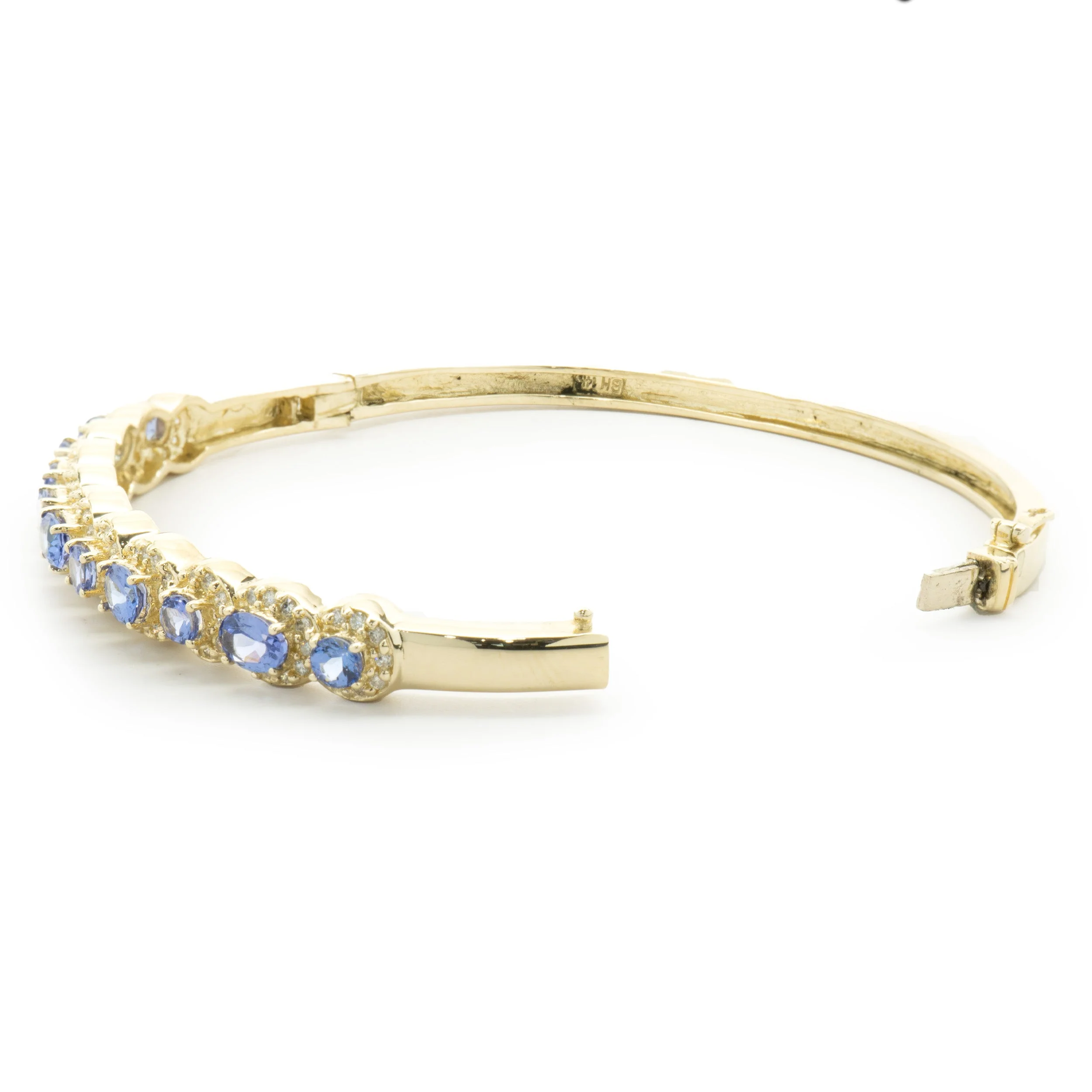 14 Karat Yellow Gold Multi Shape Tanzanite and Diamond Bangle Bracelet - Image 4