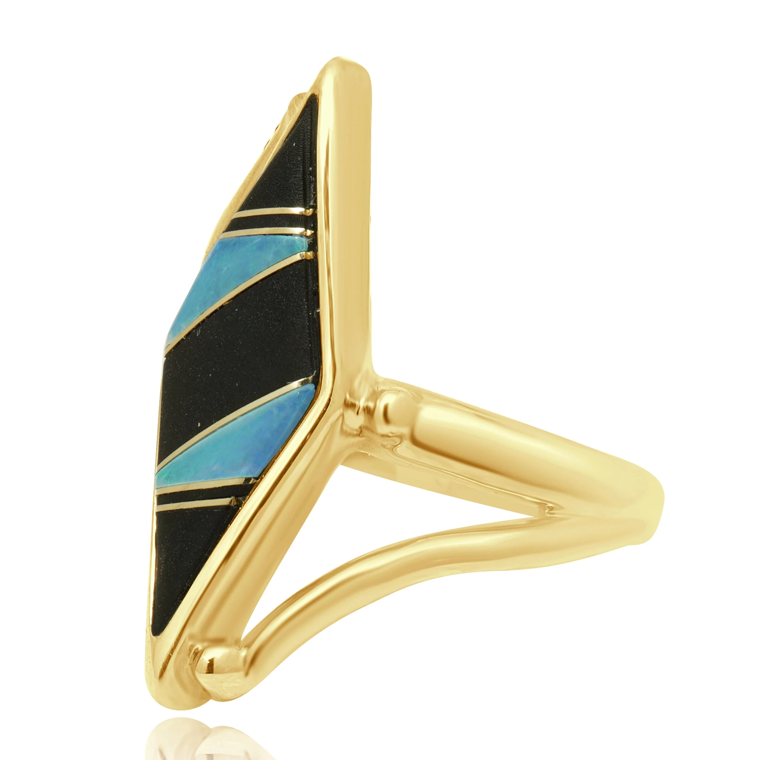 14 Karat Yellow Gold Opal & Black Coral Inlay Ring - Image 2
