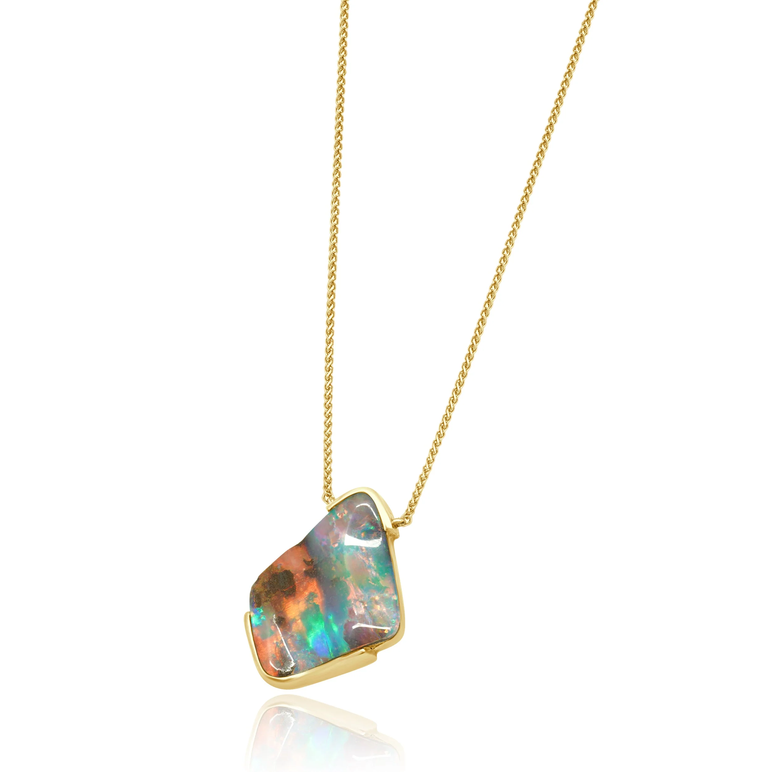 14 Karat Yellow Gold Opal Slice Pendant Necklace 18.0" - Image 2