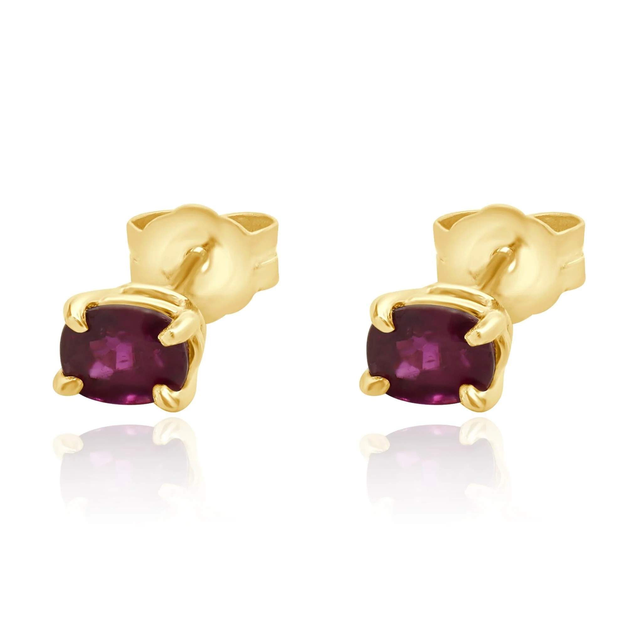 14 Karat Yellow Gold Oval Ruby Stud Earrings