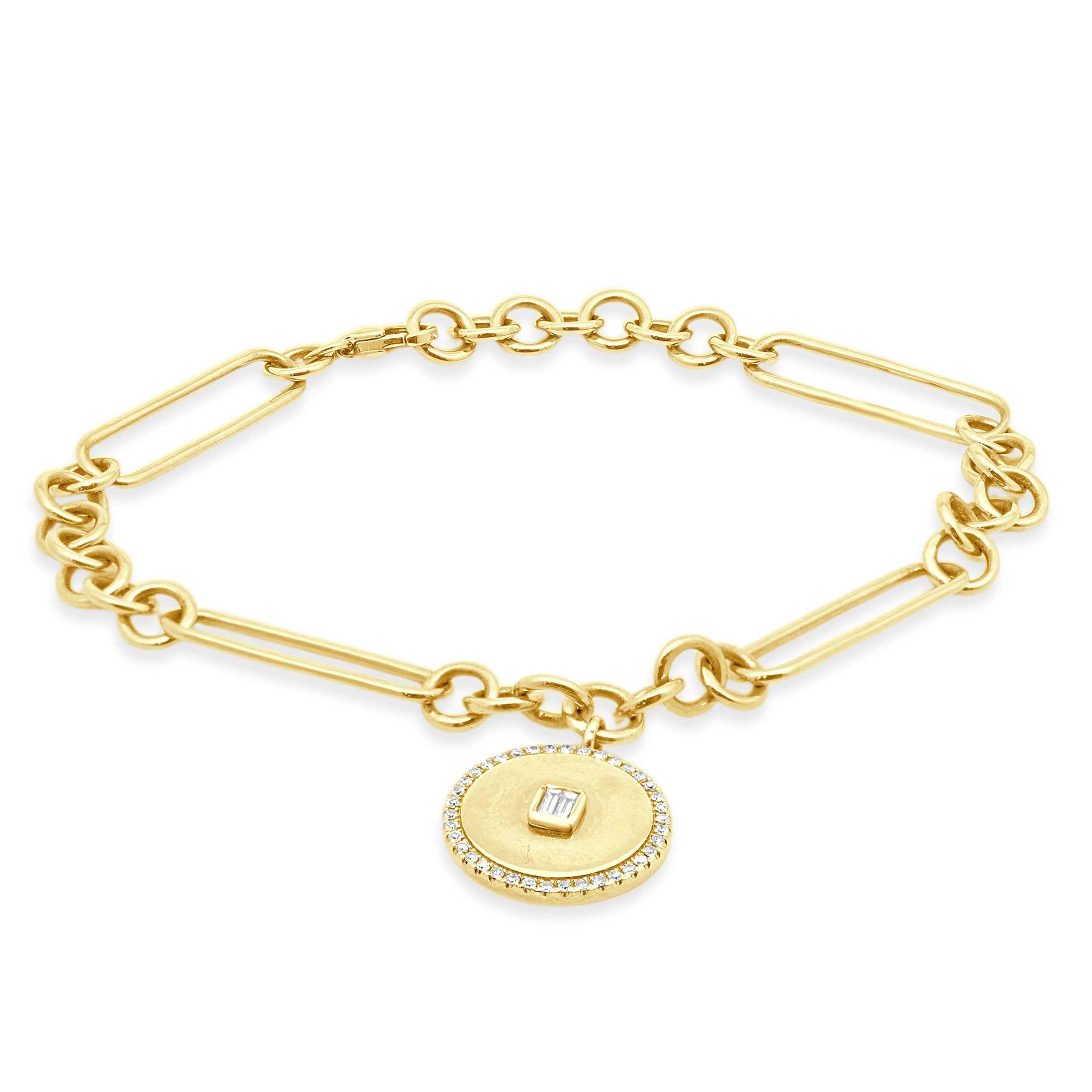 14 Karat Yellow Gold Paperclip Bracelet w/Diamonds