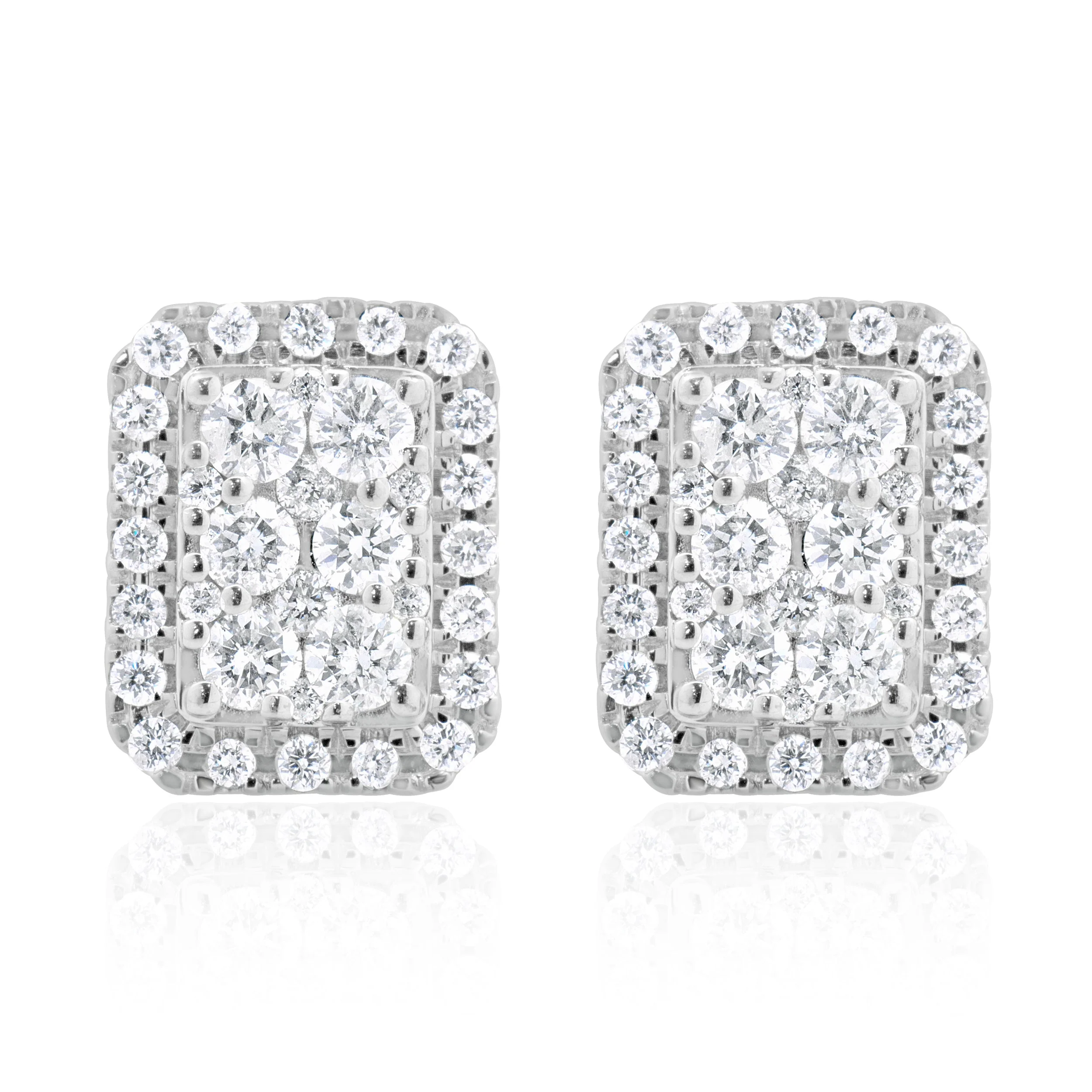 14 Karat Yellow Gold Pave Diamond Rectangular Stud Earrings