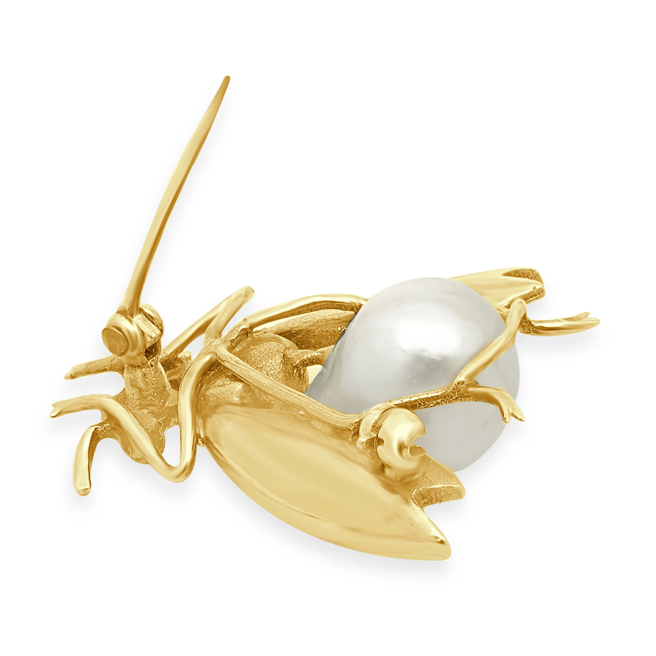 14 Karat Yellow Gold Pearl and Amethyst Bug Pin - Image 3