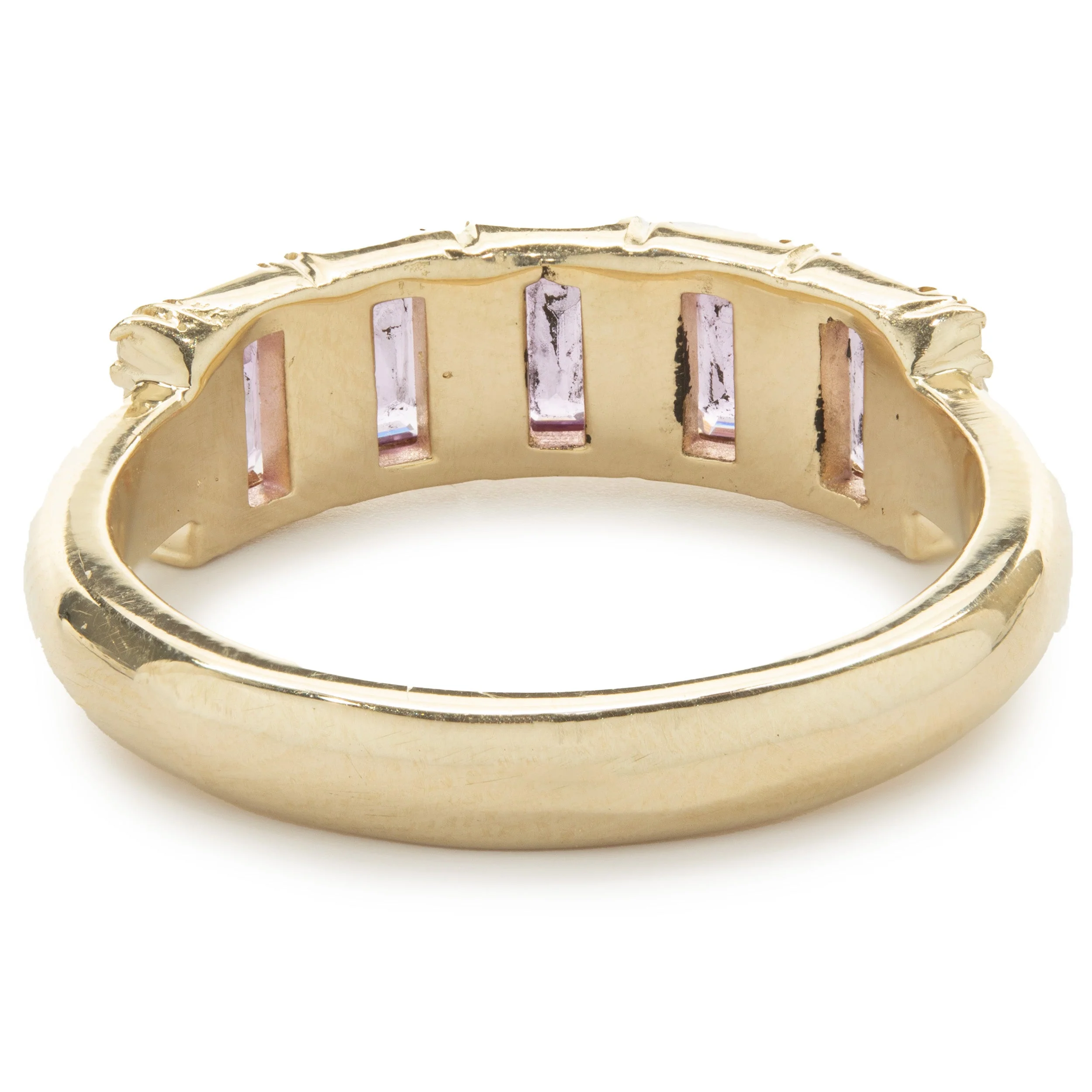 14 Karat Yellow Gold Pink Sapphire and Diamond Bar Ring - Image 3