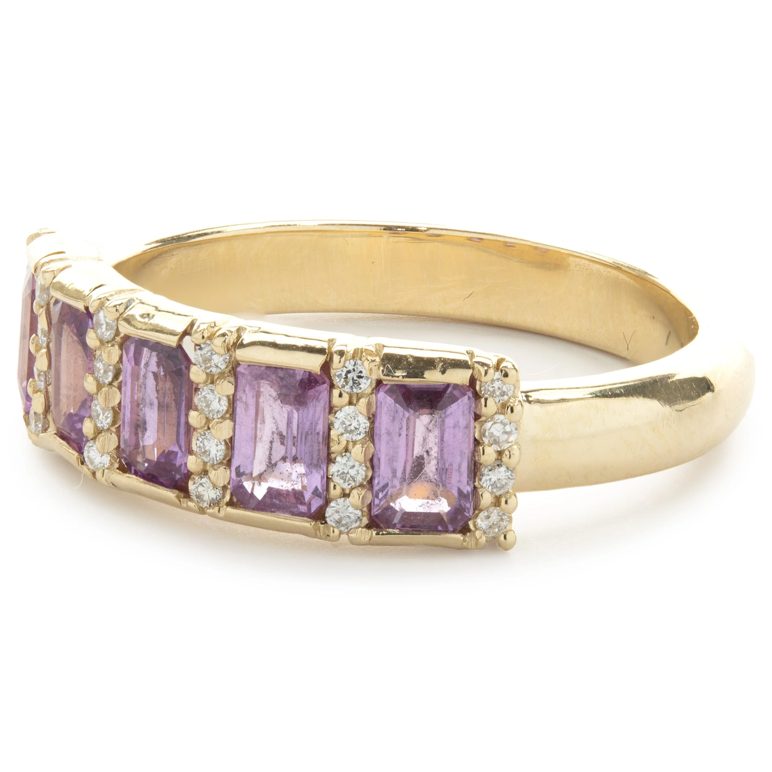 14 Karat Yellow Gold Pink Sapphire and Diamond Bar Ring - Image 4