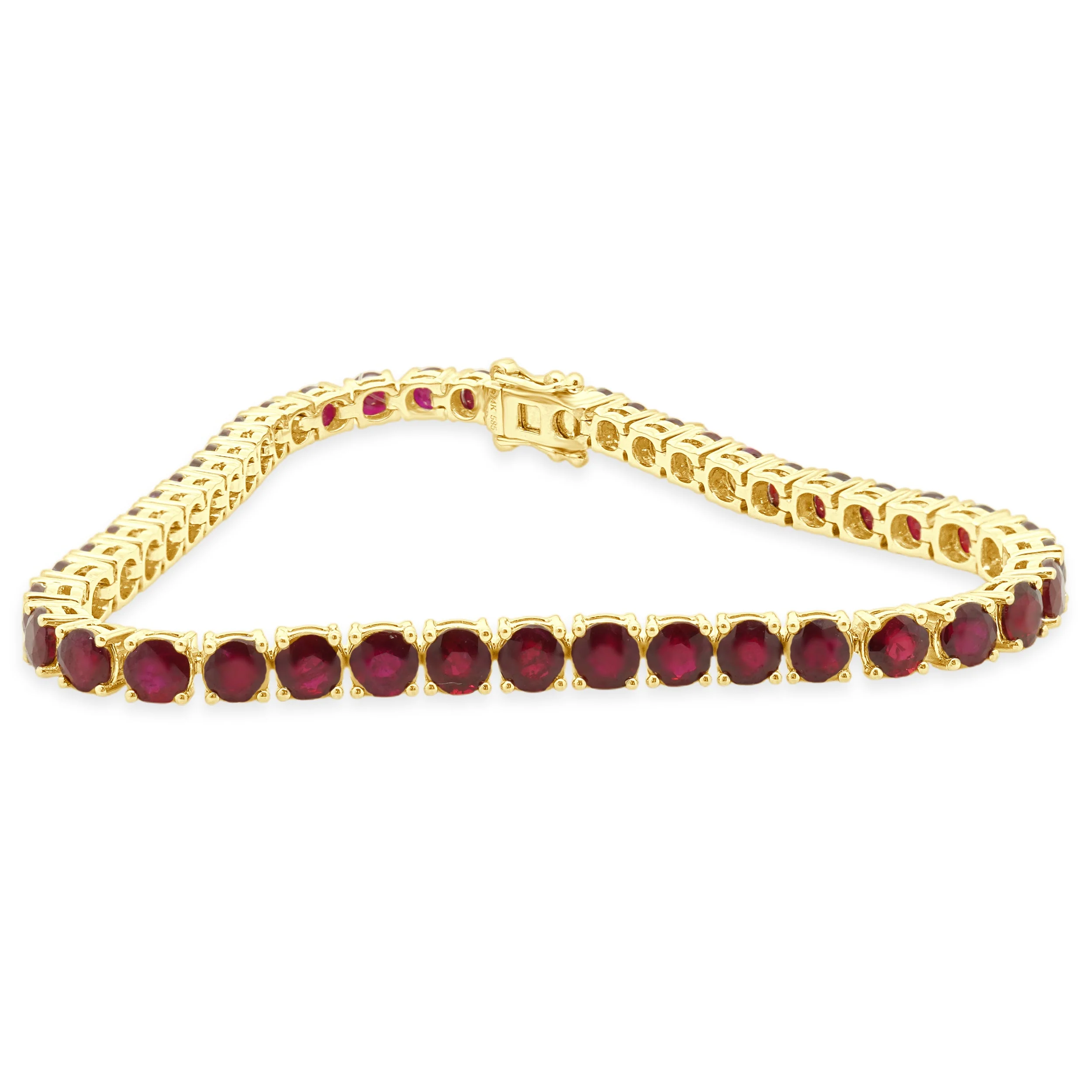 14 Karat Yellow Gold Prong Set Graduated Round Ruby Inline Bracelet 7.0" - Image 2