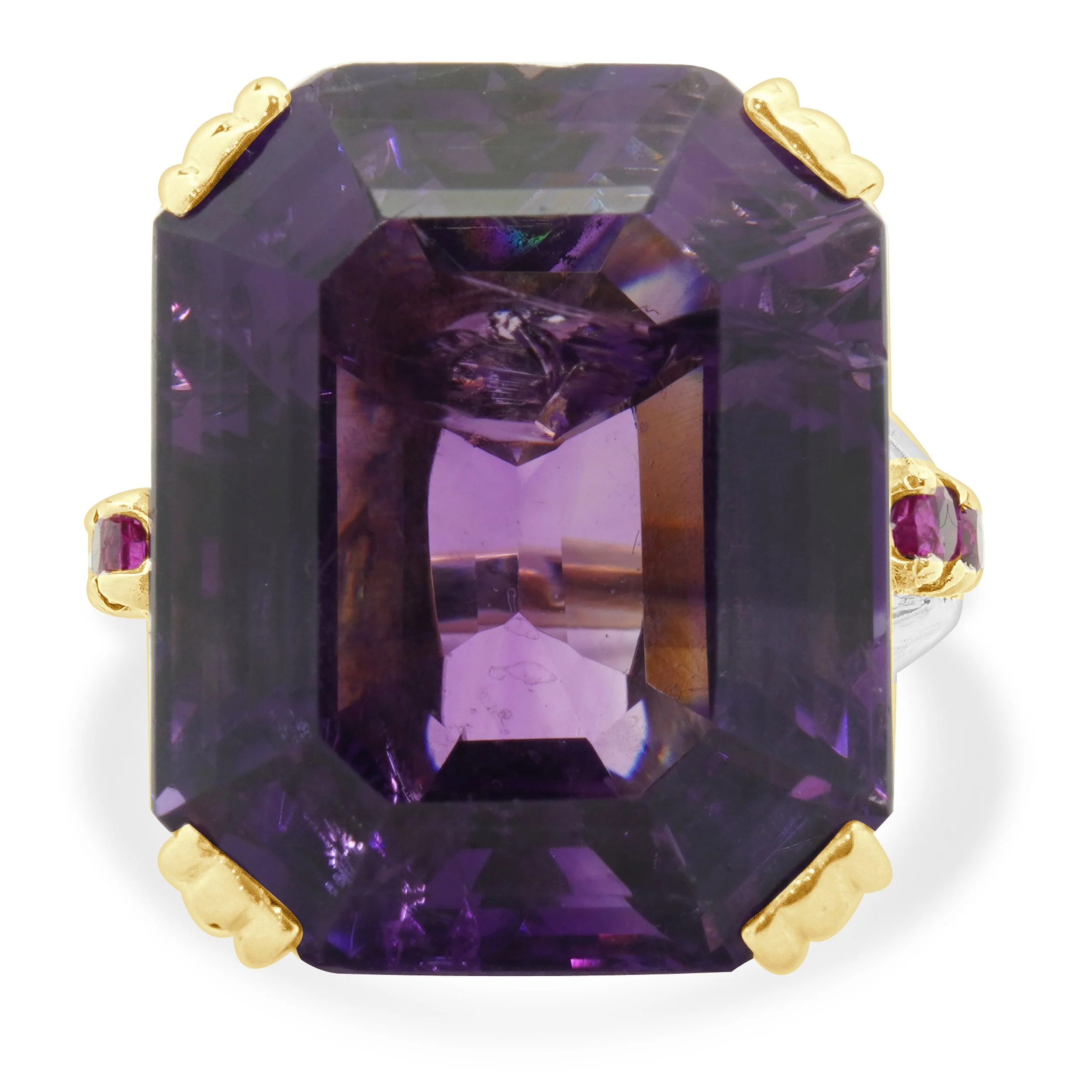 14 Karat Yellow Gold Retro Amethyst and Diamond Cocktail Ring