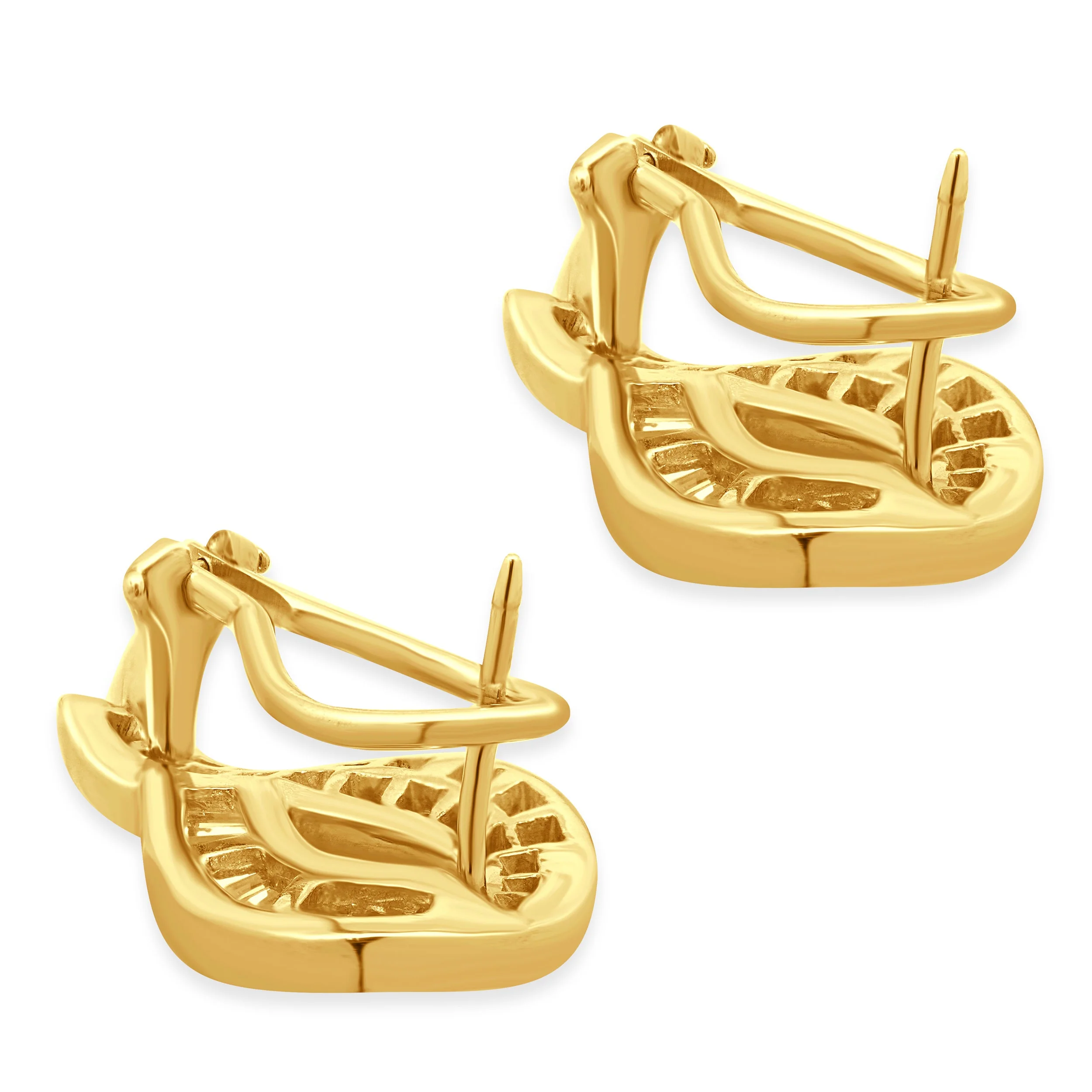 14 Karat Yellow Gold Round and Baguette Cut Diamond Ribbon Earrings - Image 4