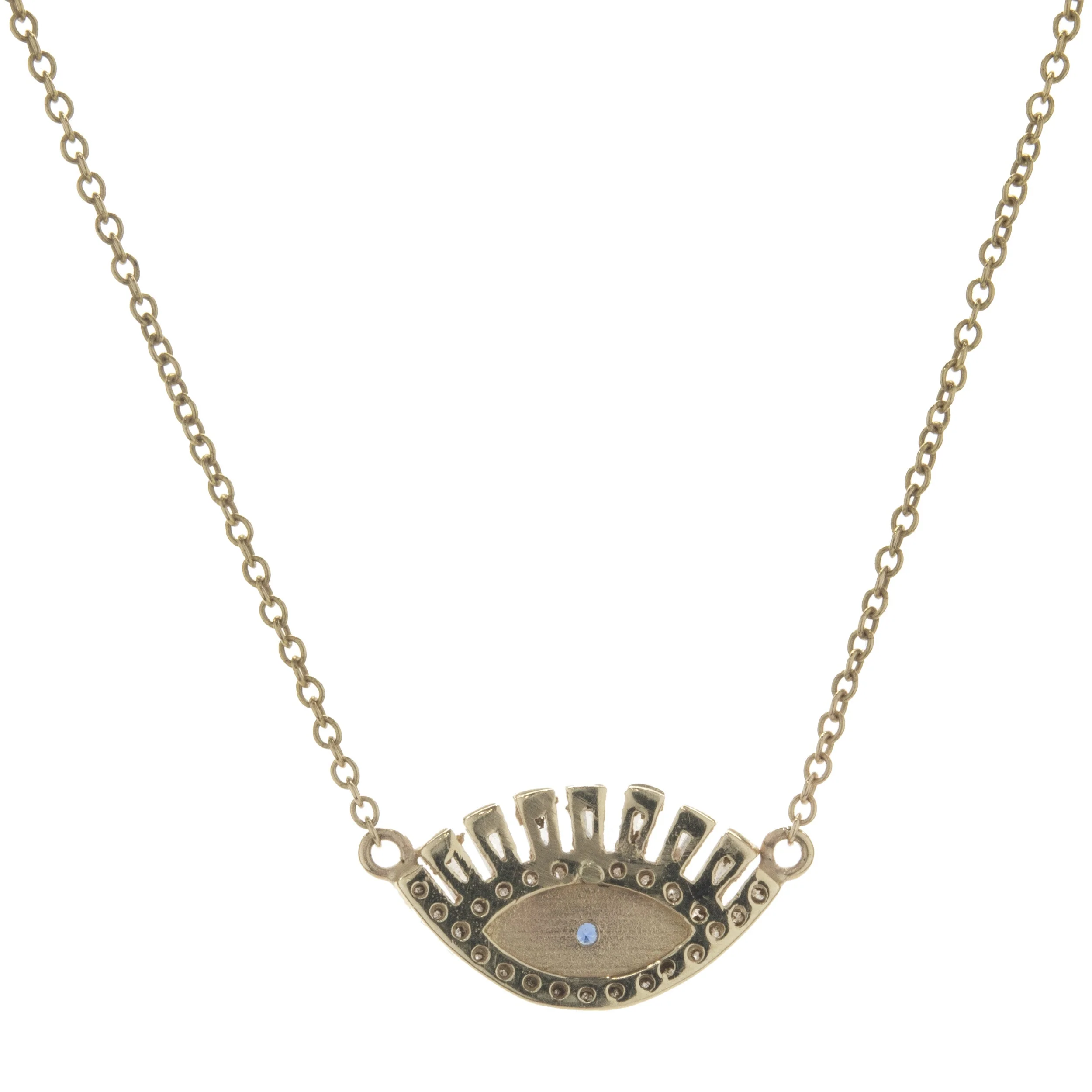 14 Karat Yellow Gold Round and Baguette Diamond and Sapphire Evil Eye Necklace - Image 2