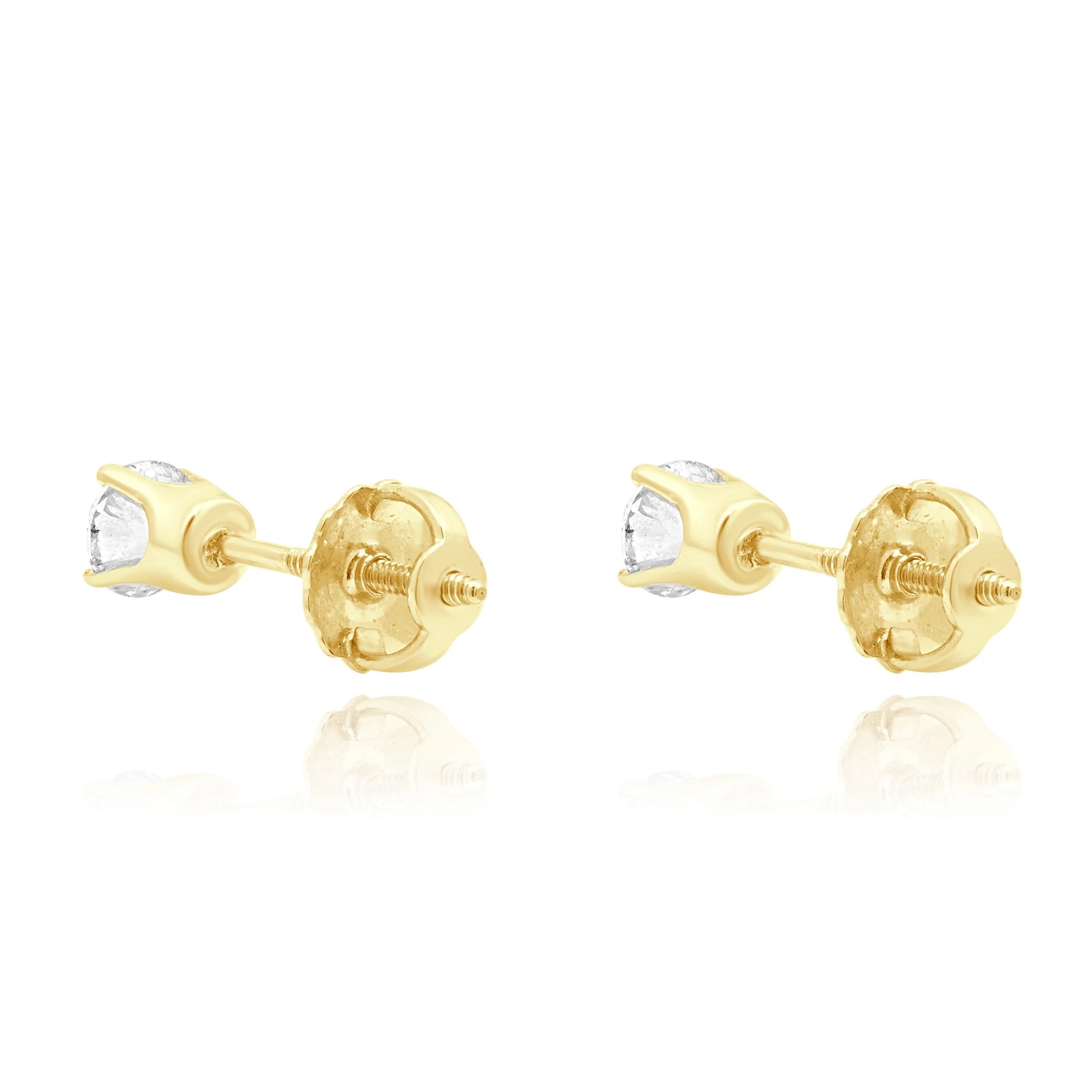 14 Karat Yellow Gold Round Brilliant Cut Diamond Stud Earrings - Image 3