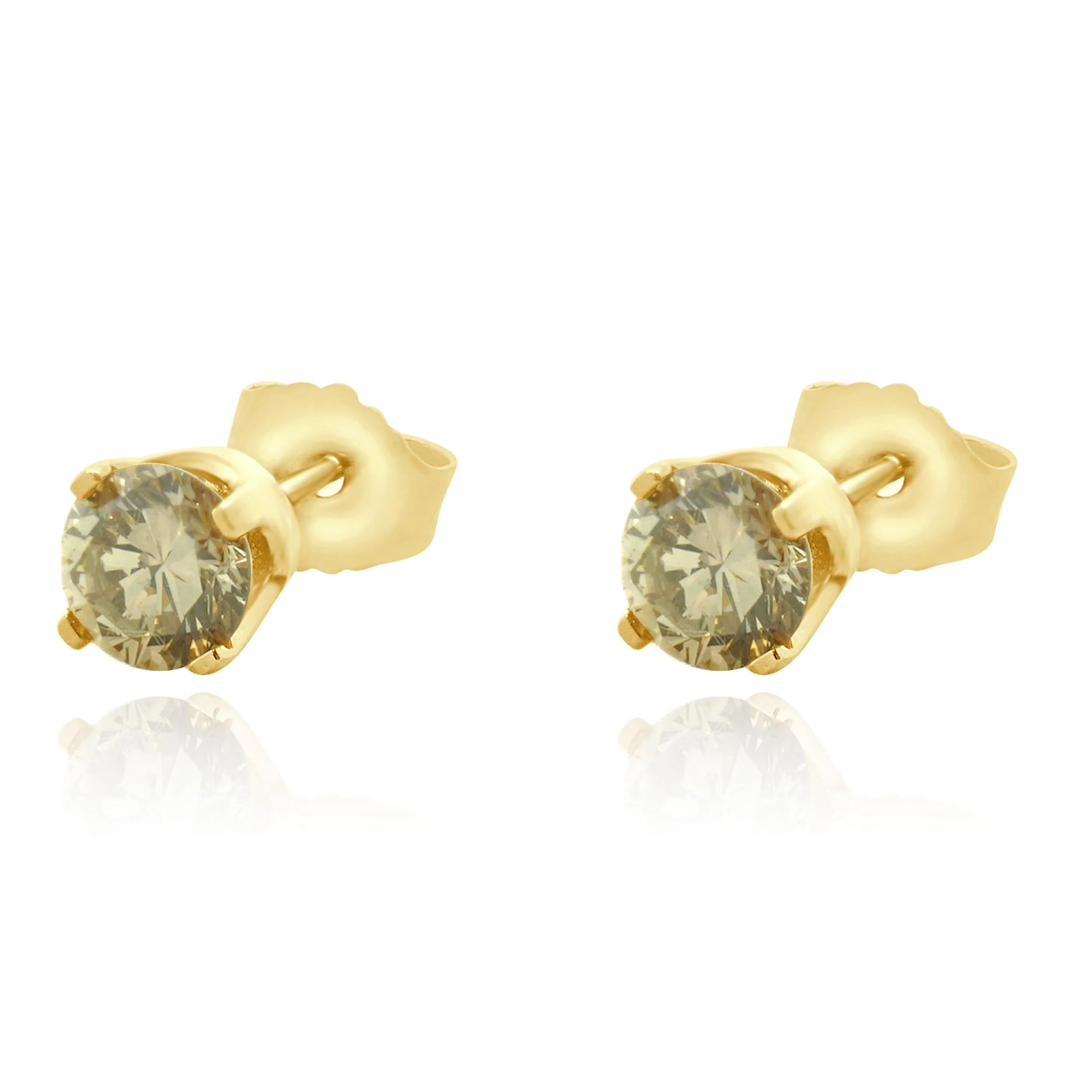 14 Karat Yellow Gold Round Brilliant Cut Diamond Stud Earrings