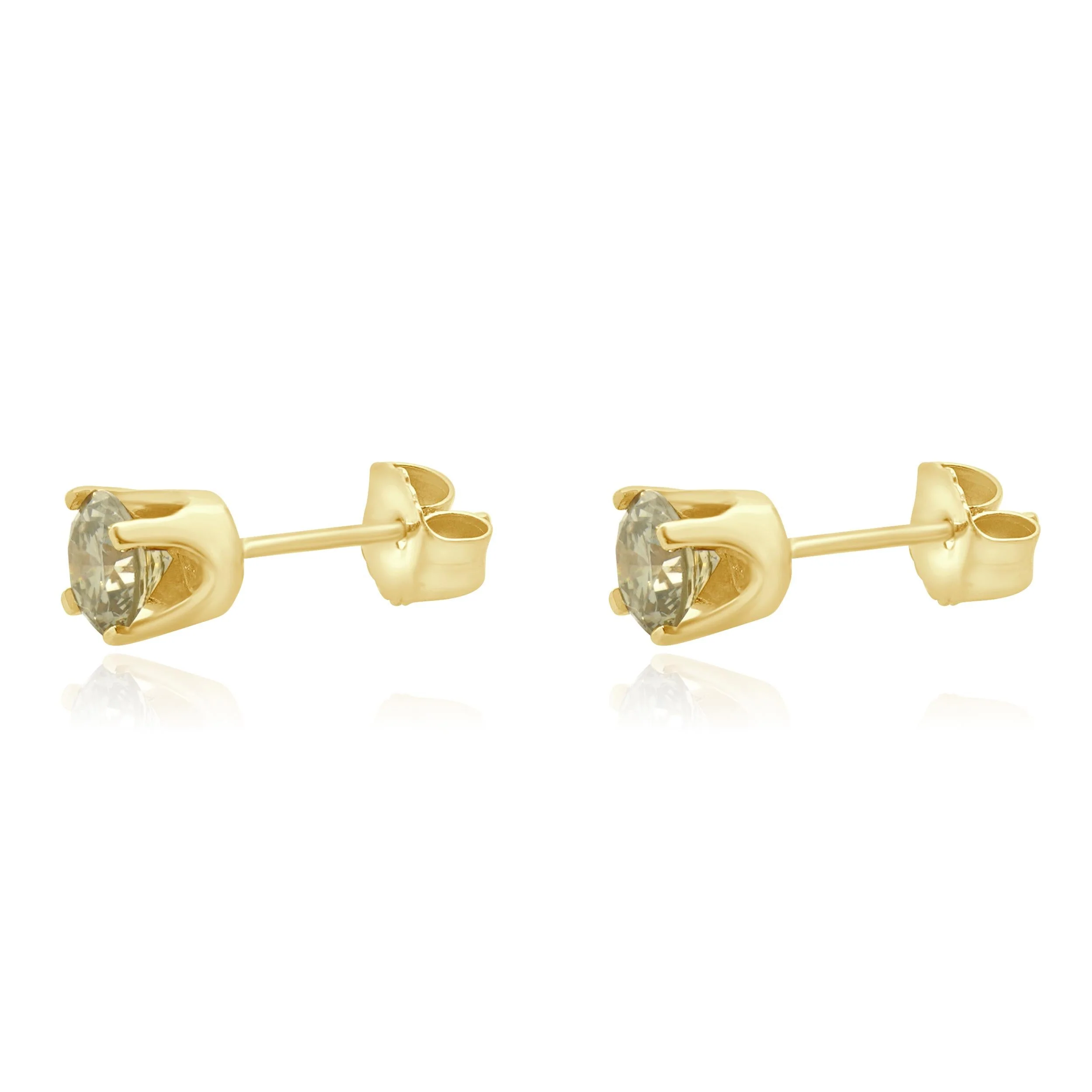 14 Karat Yellow Gold Round Brilliant Cut Diamond Stud Earrings - Image 2