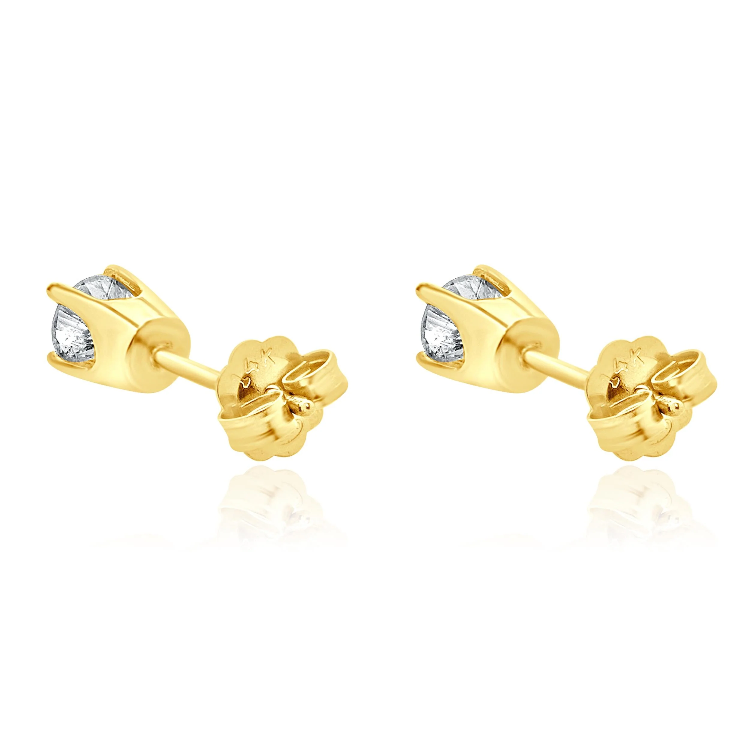 14 Karat Yellow Gold Round Brilliant Cut Diamond Stud Earrings - Image 4