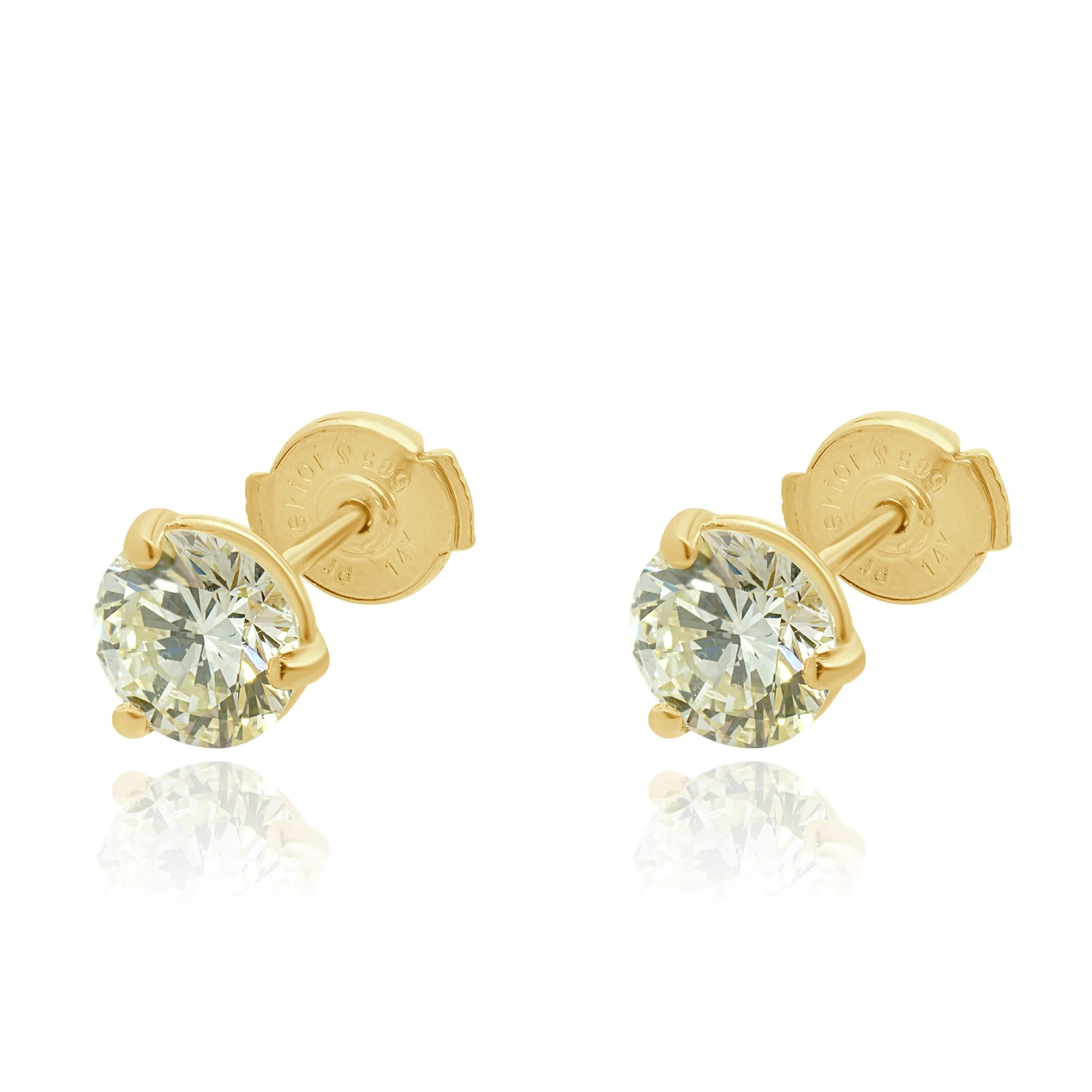 14 Karat Yellow Gold Round Brilliant Cut Diamond Stud Earrings