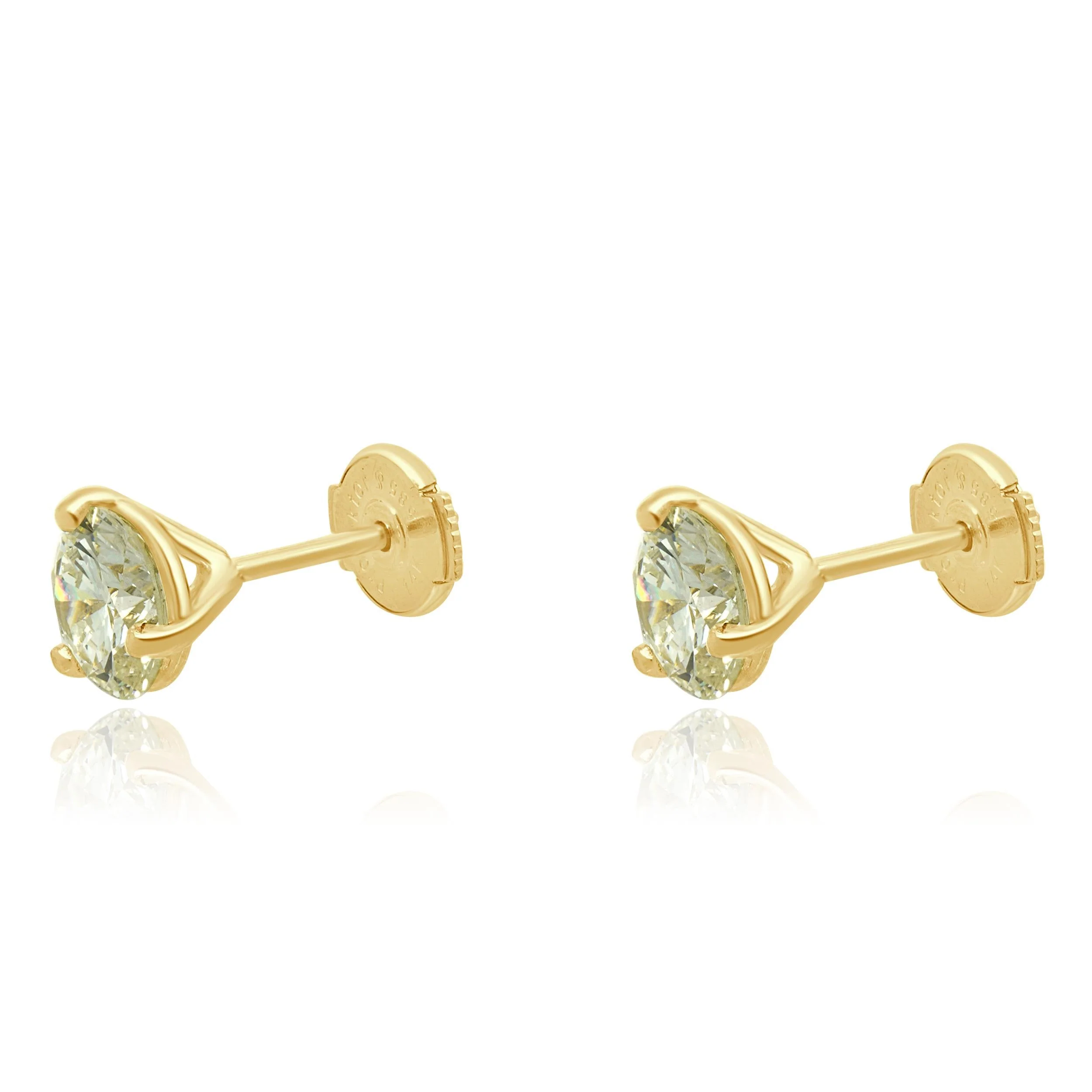 14 Karat Yellow Gold Round Brilliant Cut Diamond Stud Earrings - Image 2