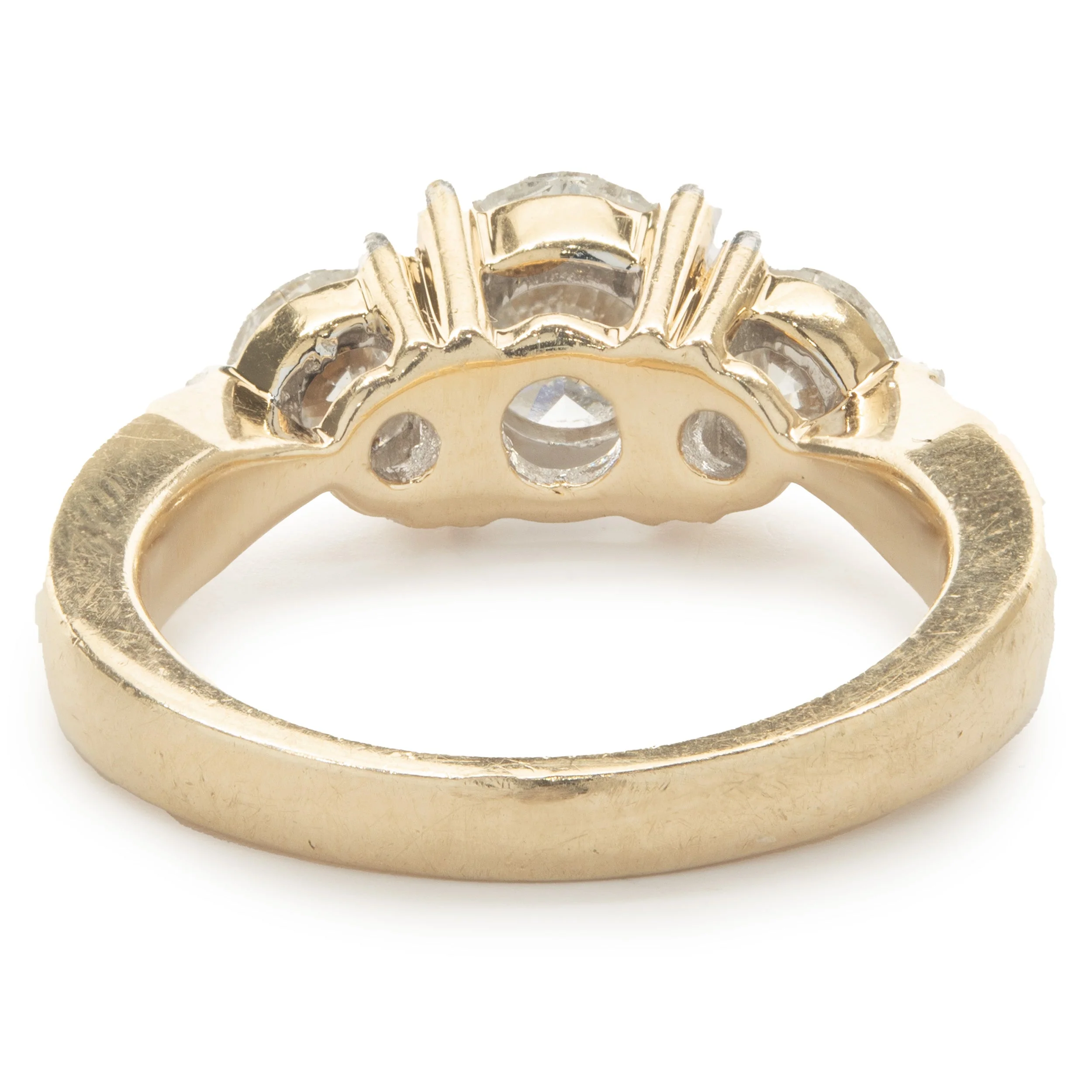 14 Karat Yellow Gold Round Brilliant Cut Diamond Three Stone Engagement Ring - Image 3