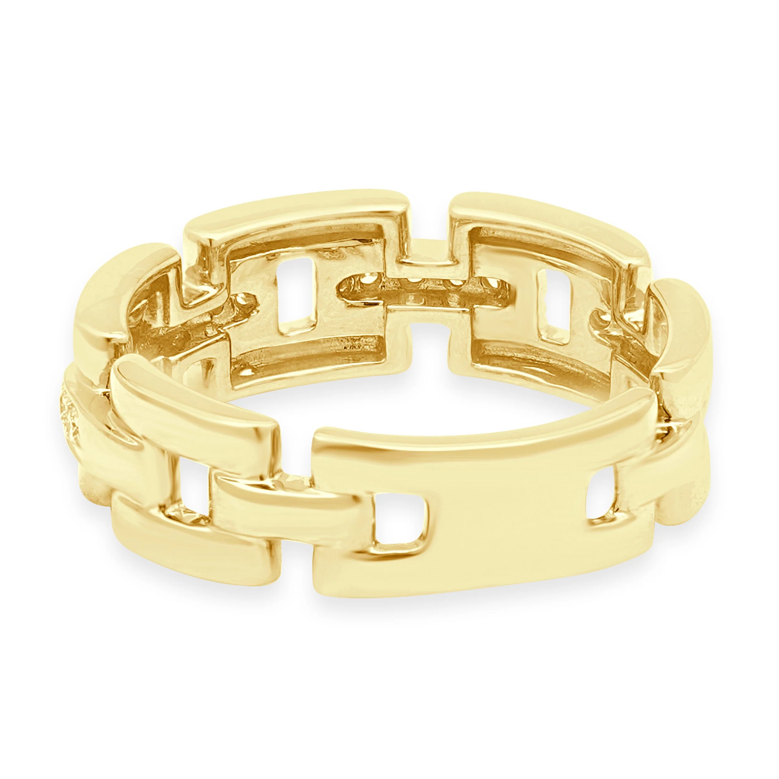 14 Karat Yellow Gold Round Diamond Geometric Chain Link Ring - Image 4