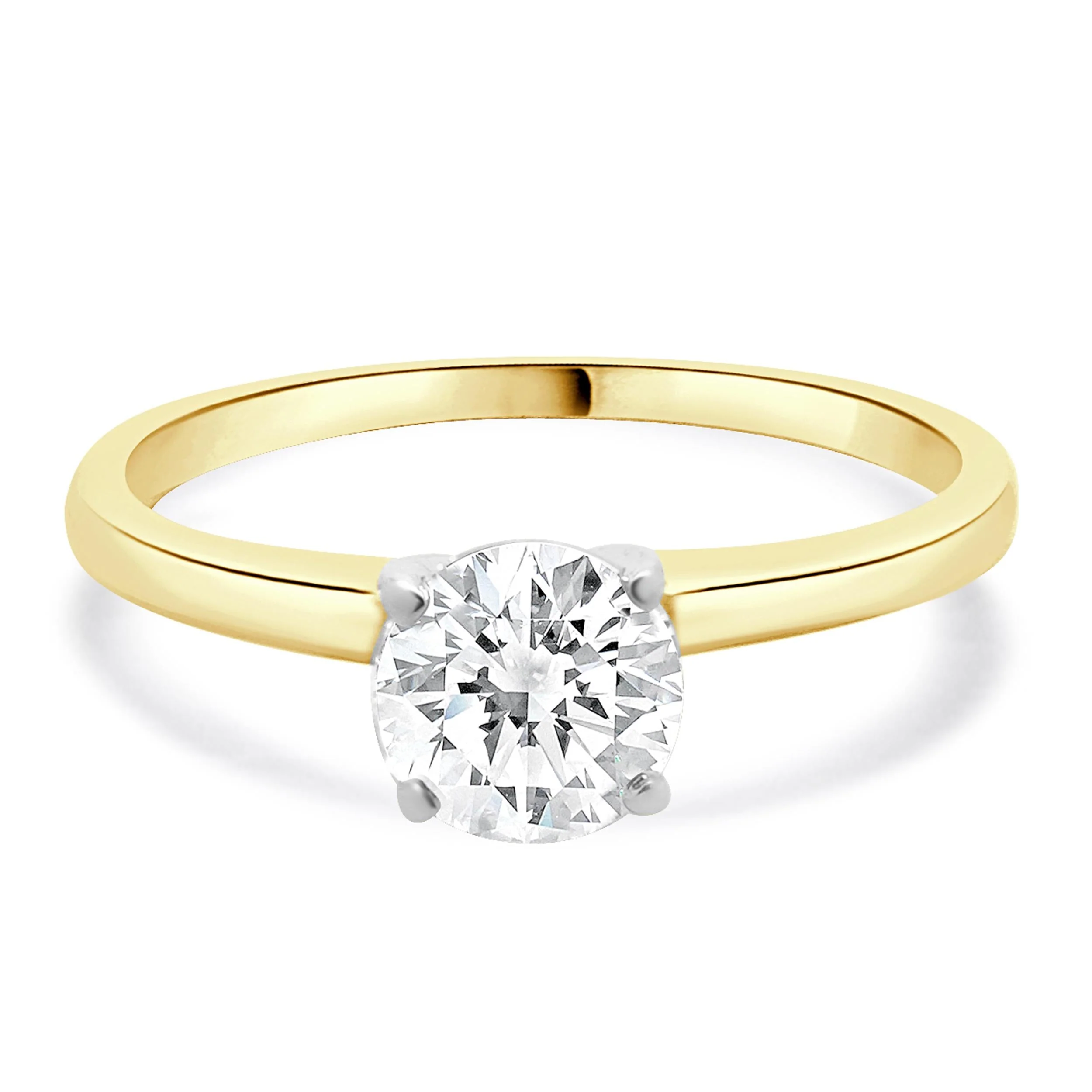 14 Karat Yellow Gold Round Diamond Solitaire Engagement Ring