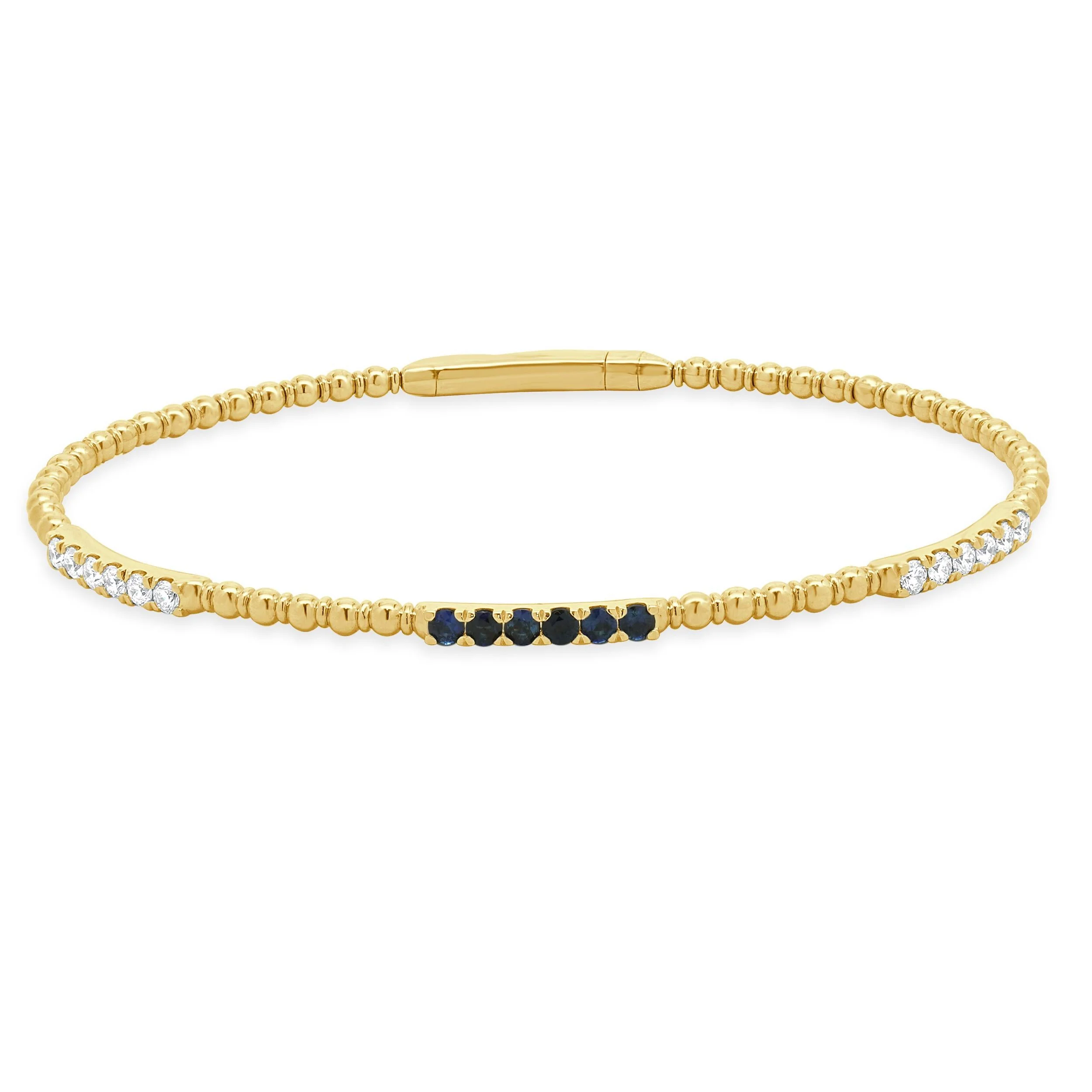 14 Karat Yellow Gold Sapphire and Diamond Bangle Bracelet