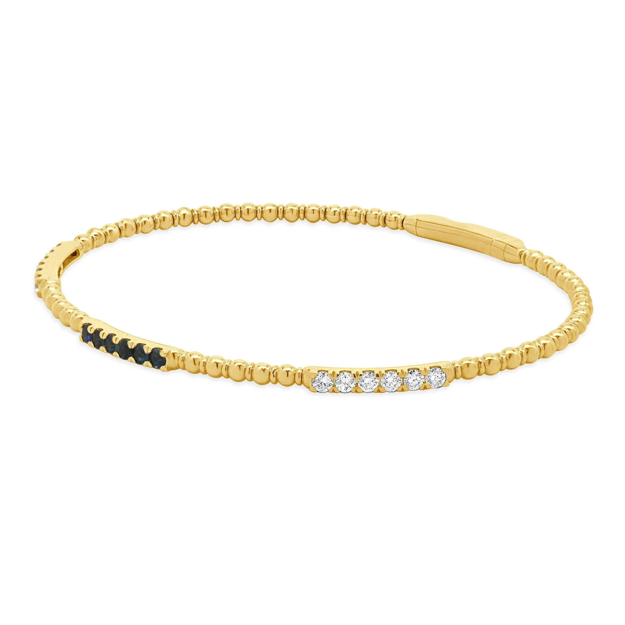14 Karat Yellow Gold Sapphire and Diamond Bangle Bracelet - Image 2