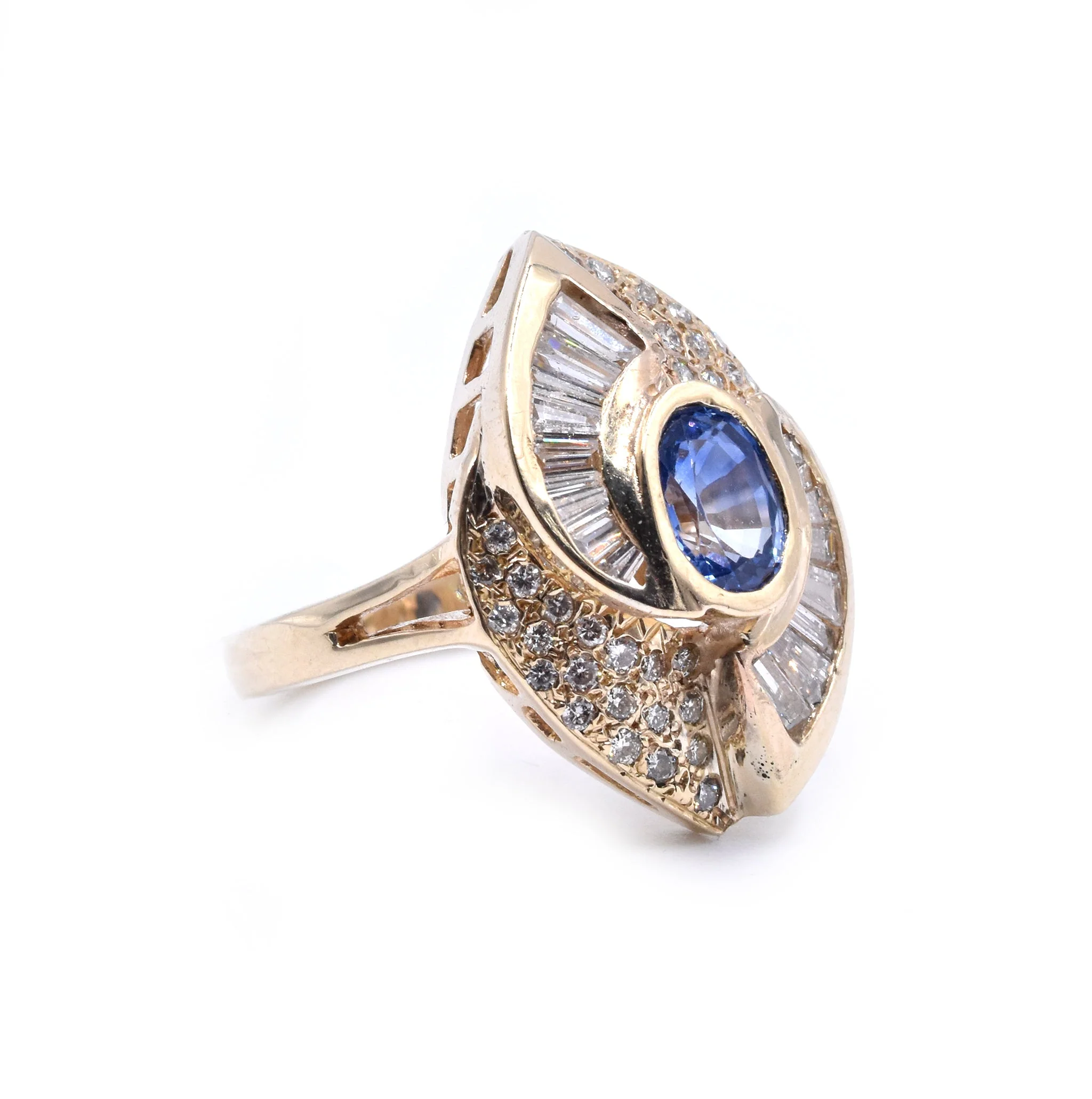 14 Karat Yellow Gold Sapphire and Diamond Cocktail Ring - Image 2
