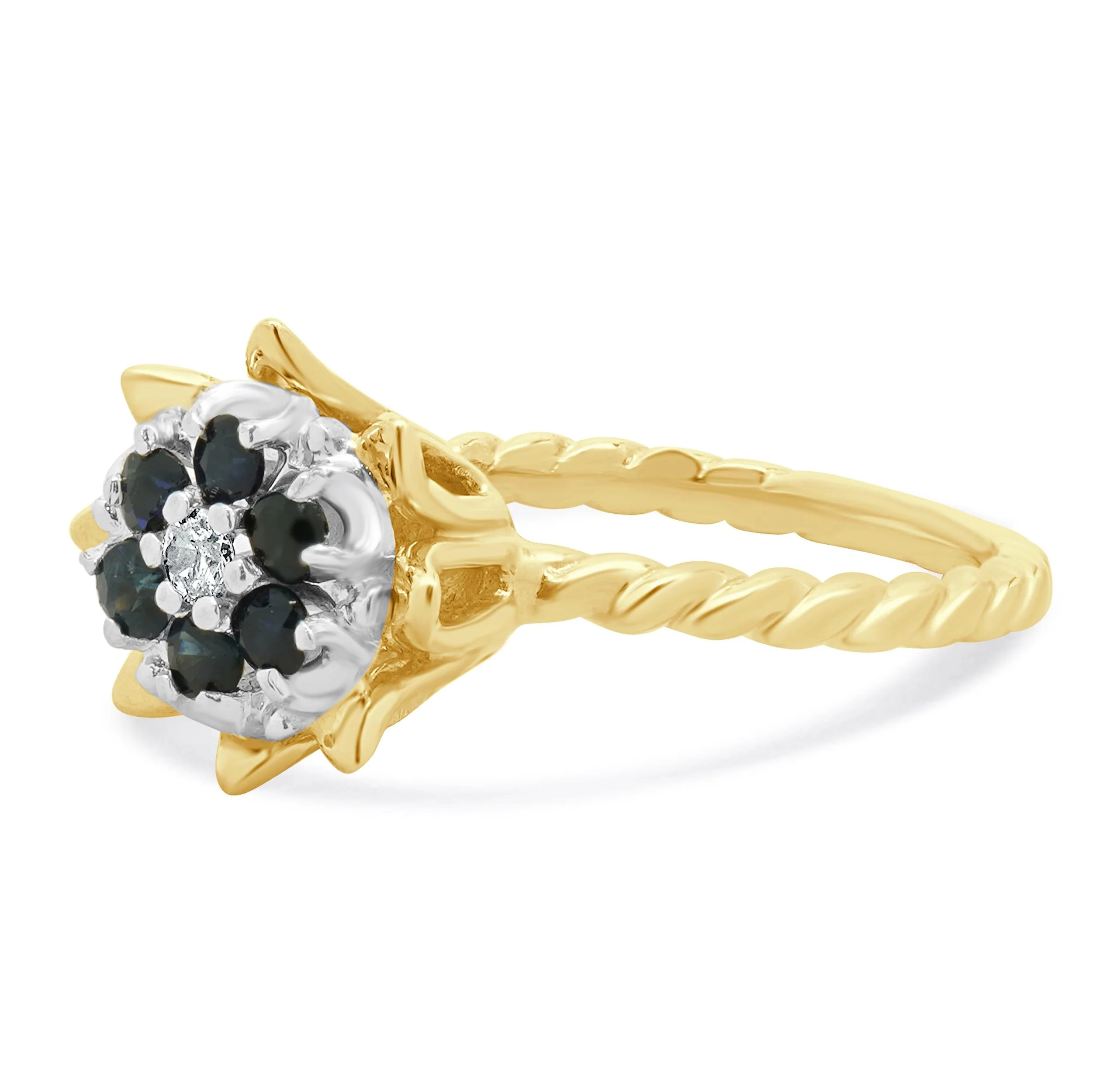14 Karat Yellow Gold Sapphire and Diamond Flower Ring - Image 2