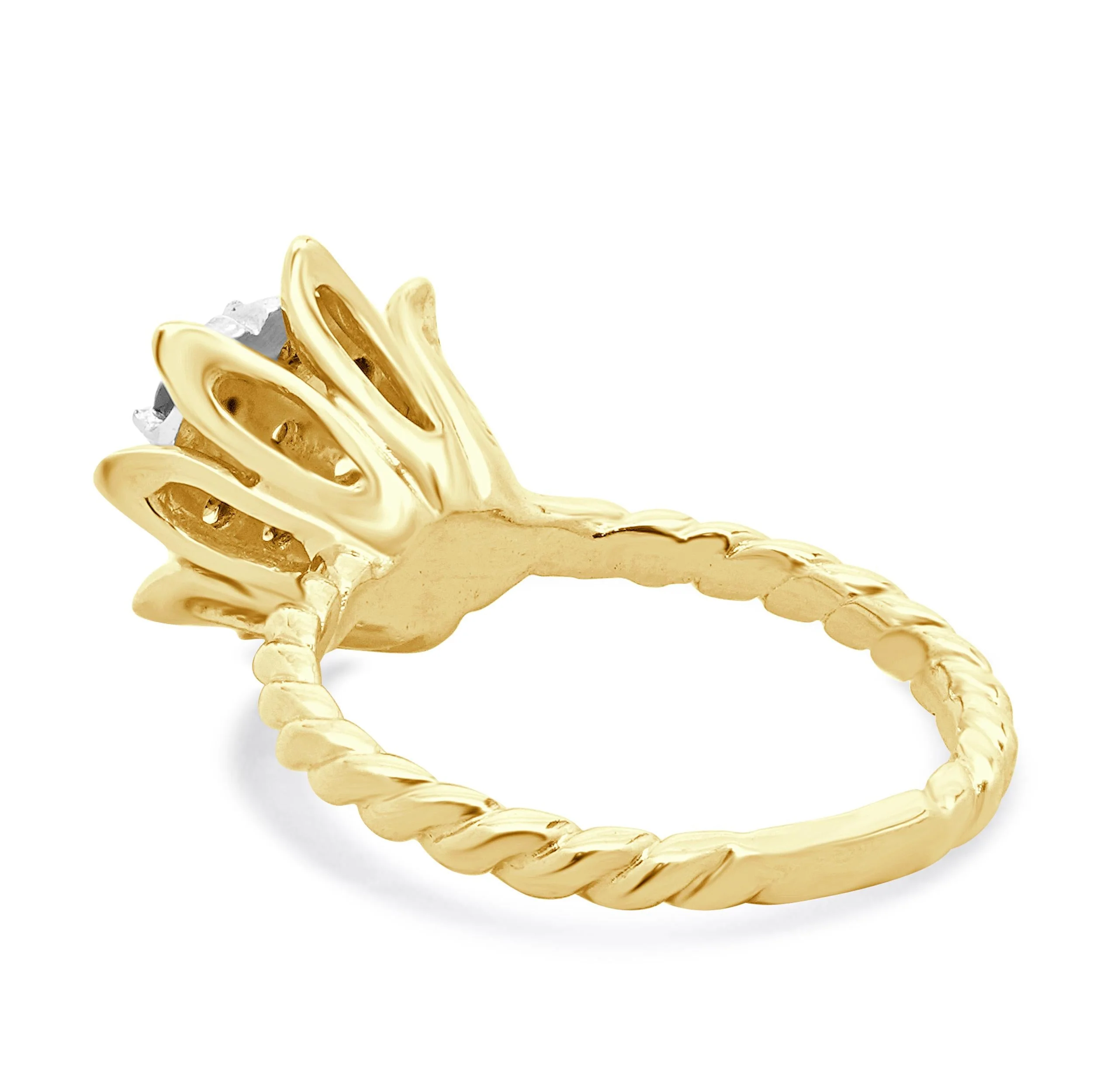 14 Karat Yellow Gold Sapphire and Diamond Flower Ring - Image 4
