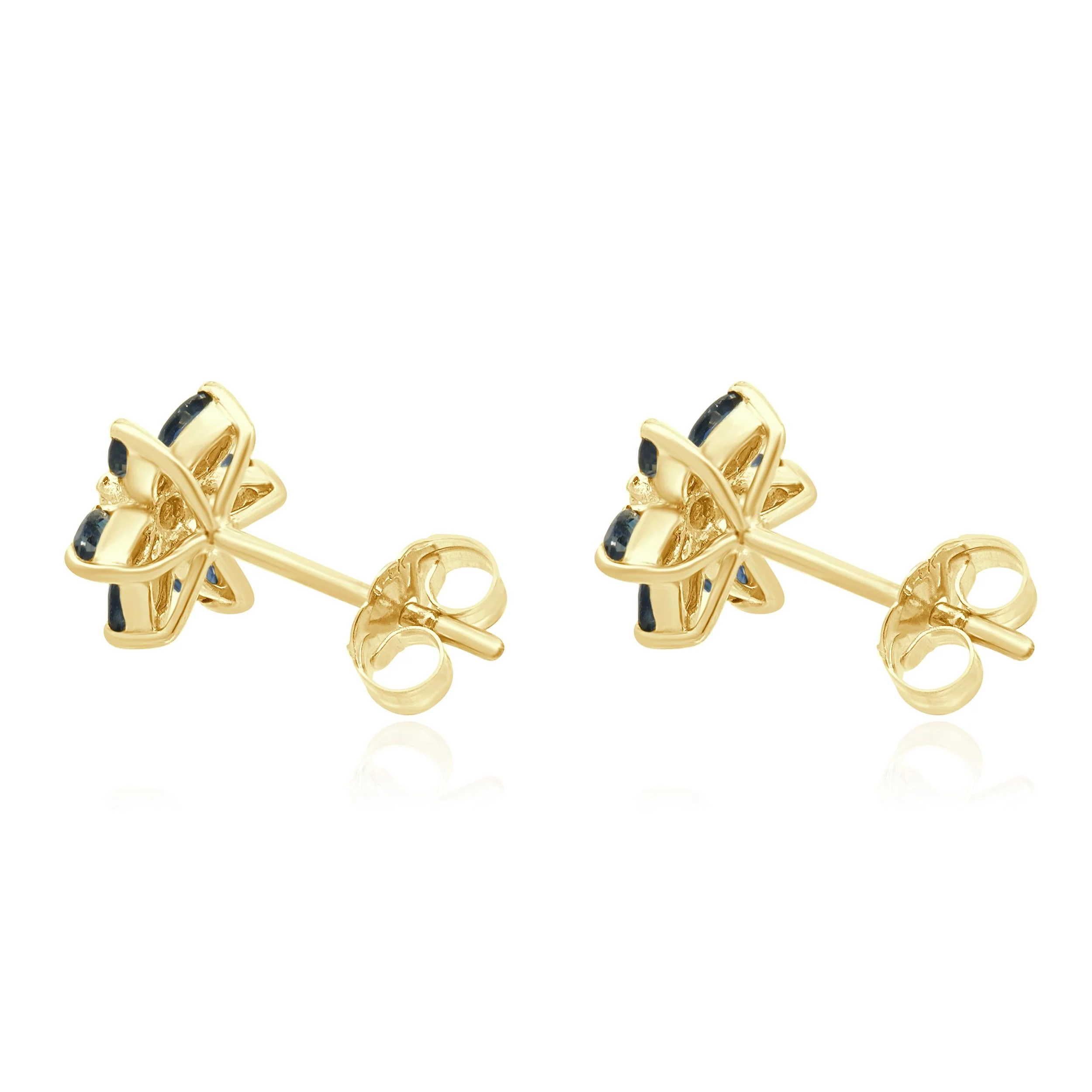 14 Karat Yellow Gold Sapphire and Diamond Flower Stud Earrings - Image 3