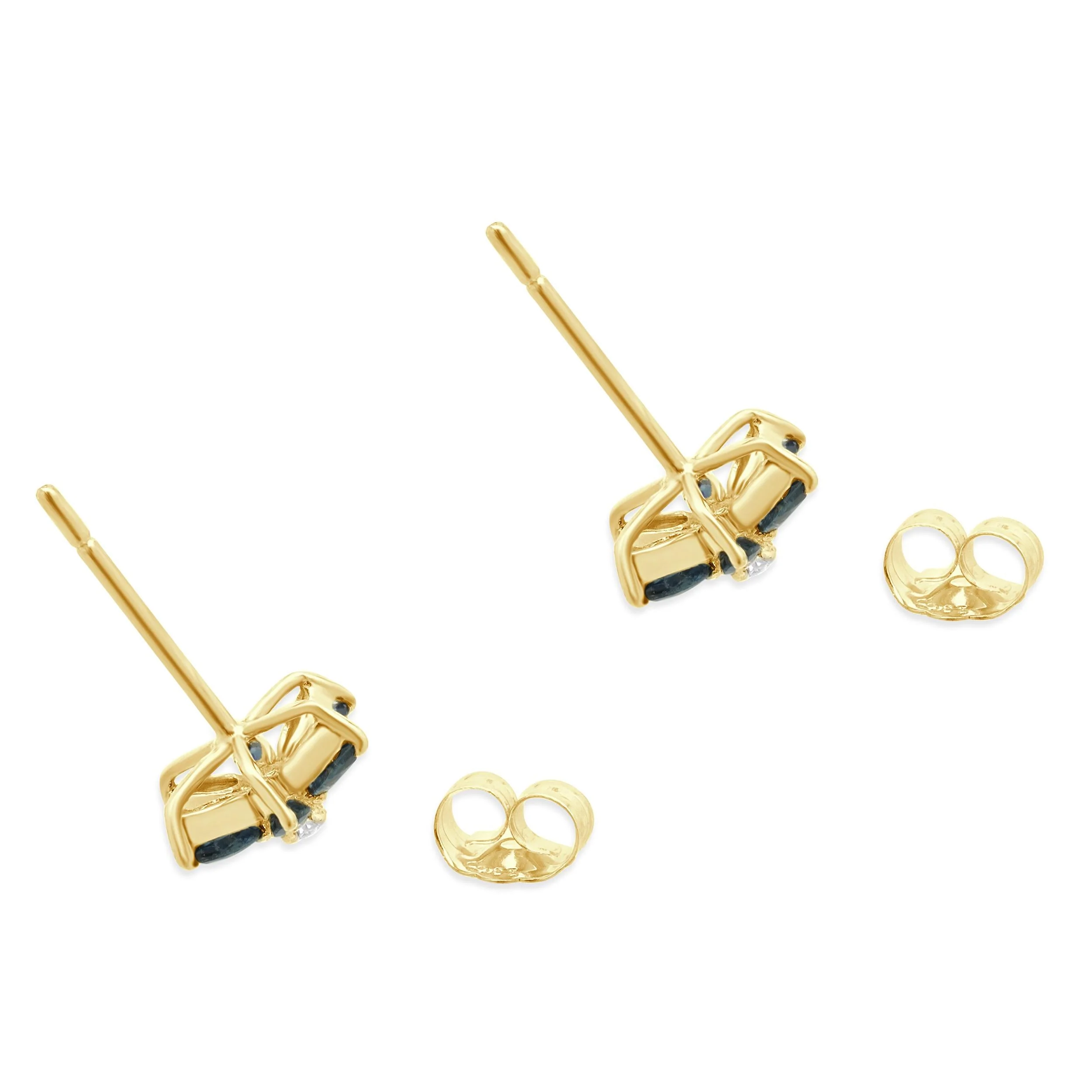 14 Karat Yellow Gold Sapphire and Diamond Flower Stud Earrings - Image 4