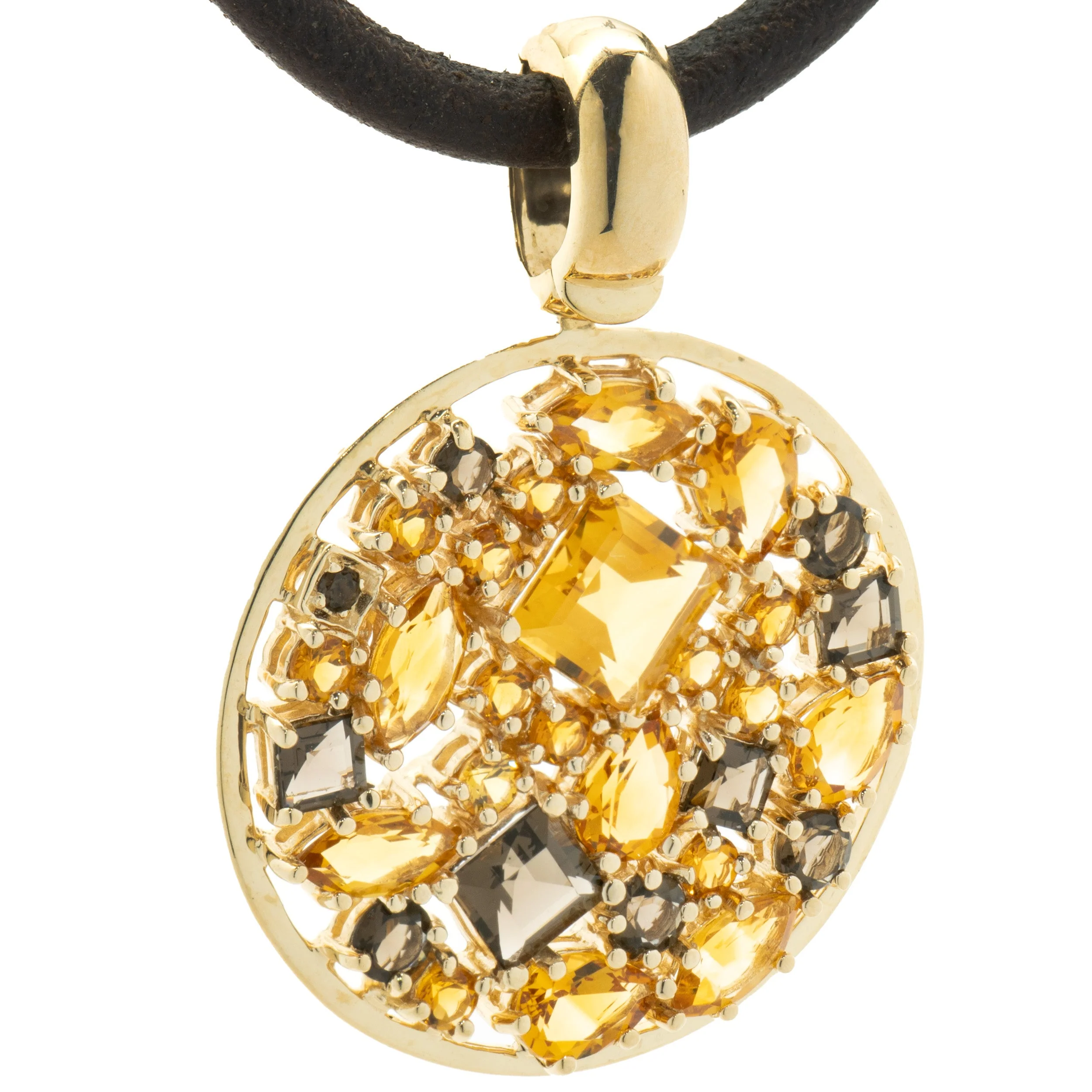 14 Karat Yellow Gold Smoky Topaz and Citrine Cutout Disc Necklace - Image 3