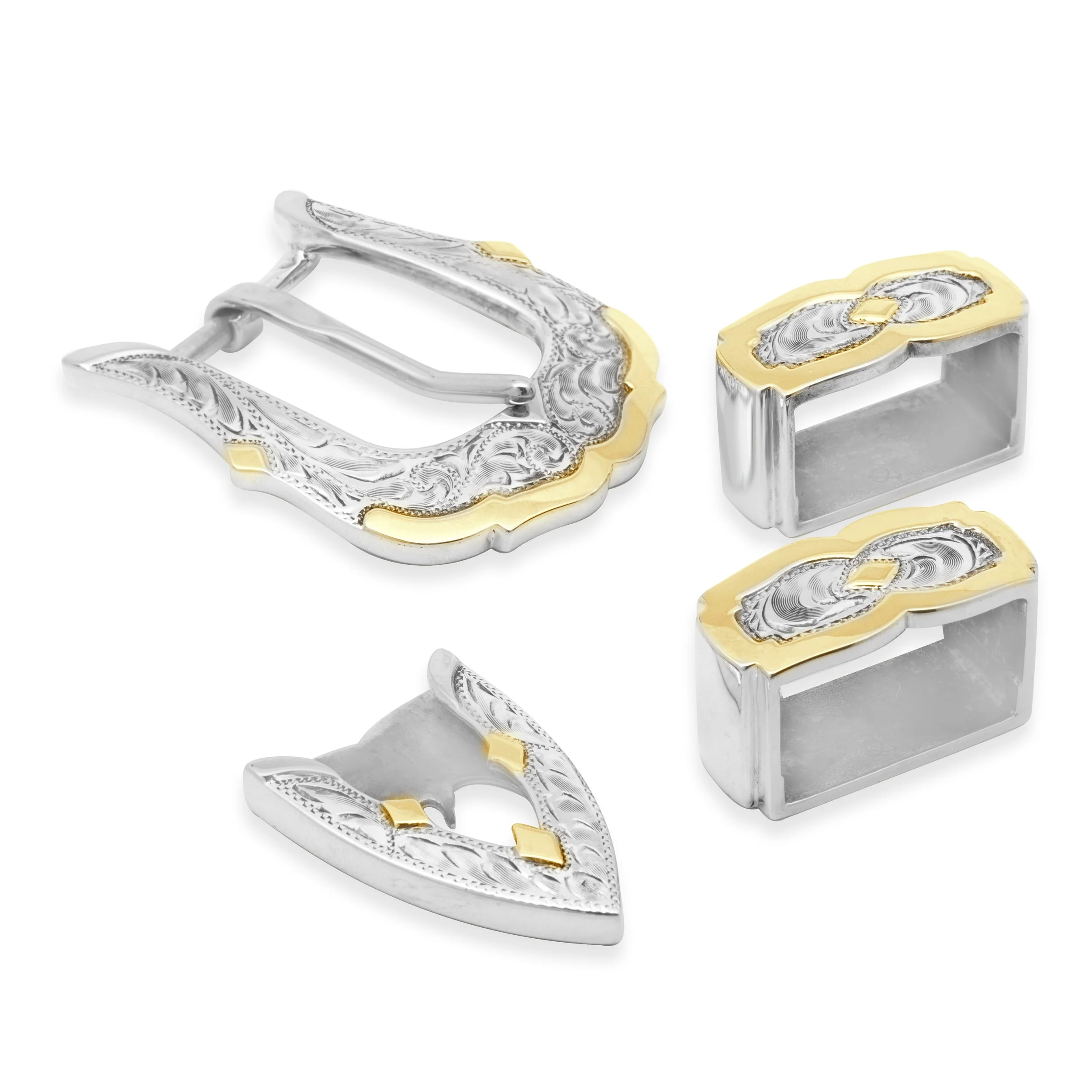 14 Karat Yellow Gold & Sterling Silver Hand Carved Belt Buckle - Image 2
