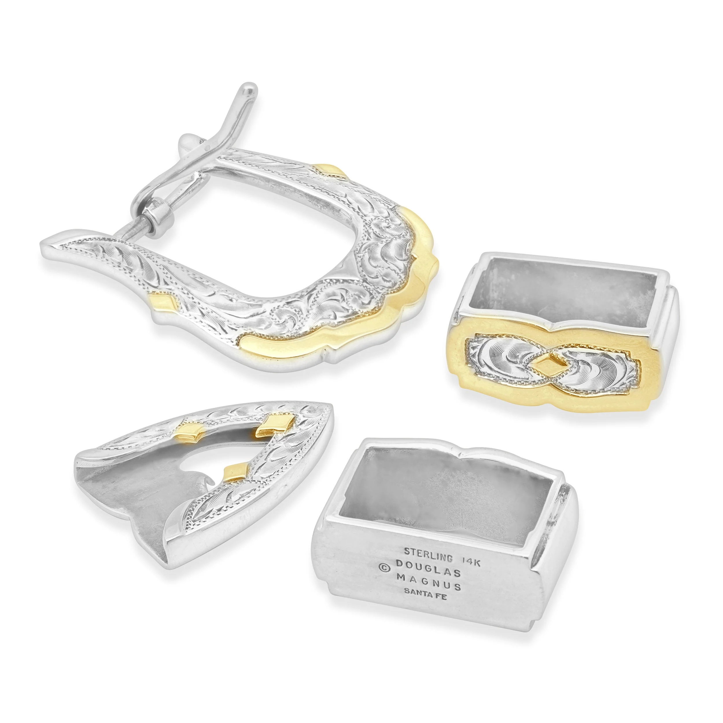 14 Karat Yellow Gold & Sterling Silver Hand Carved Belt Buckle - Image 3