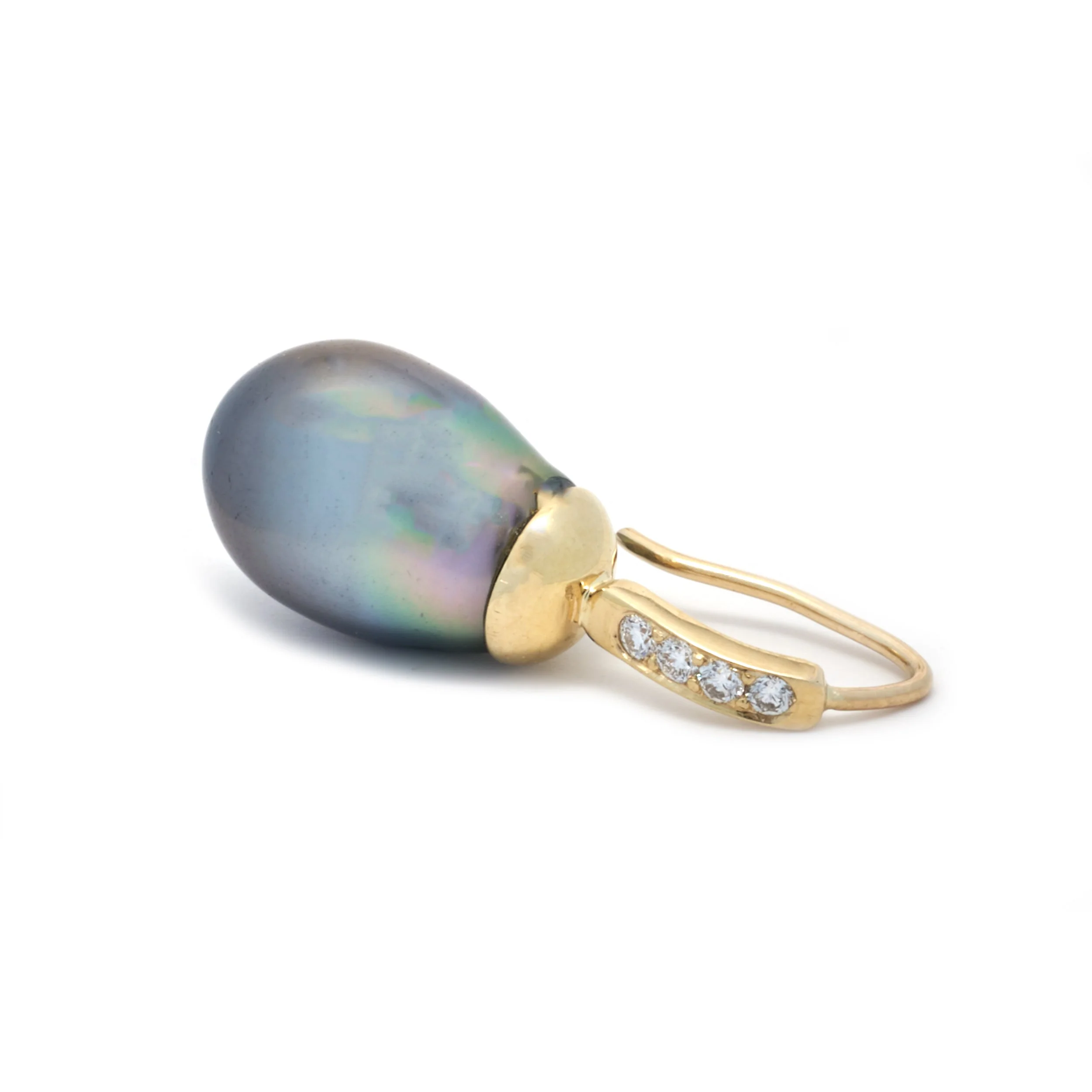 14 Karat Yellow Gold Tahitian and Diamond Drop Earrings - Image 2