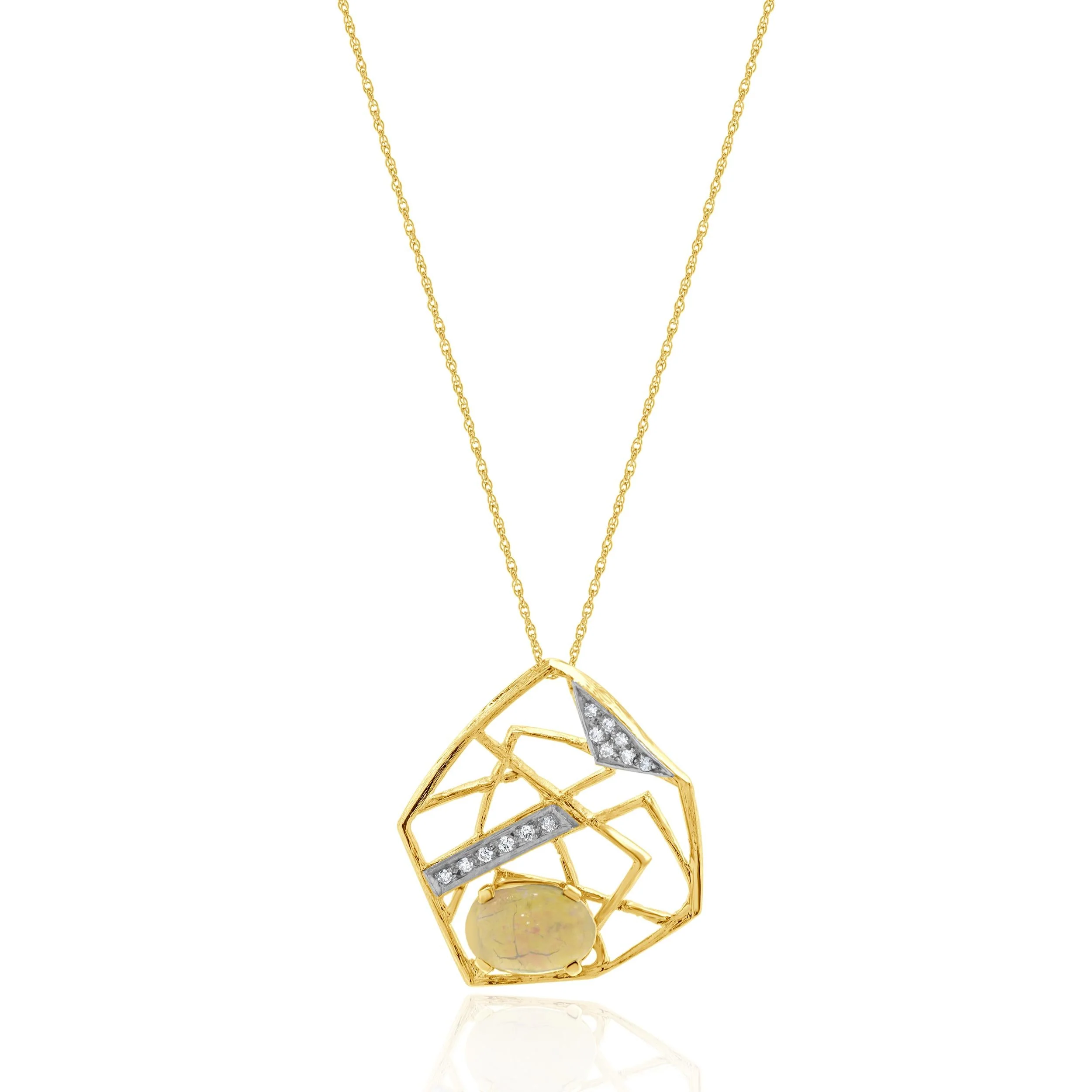 14 Karat Yellow Gold Vintage Opal and Diamond Web Necklace
