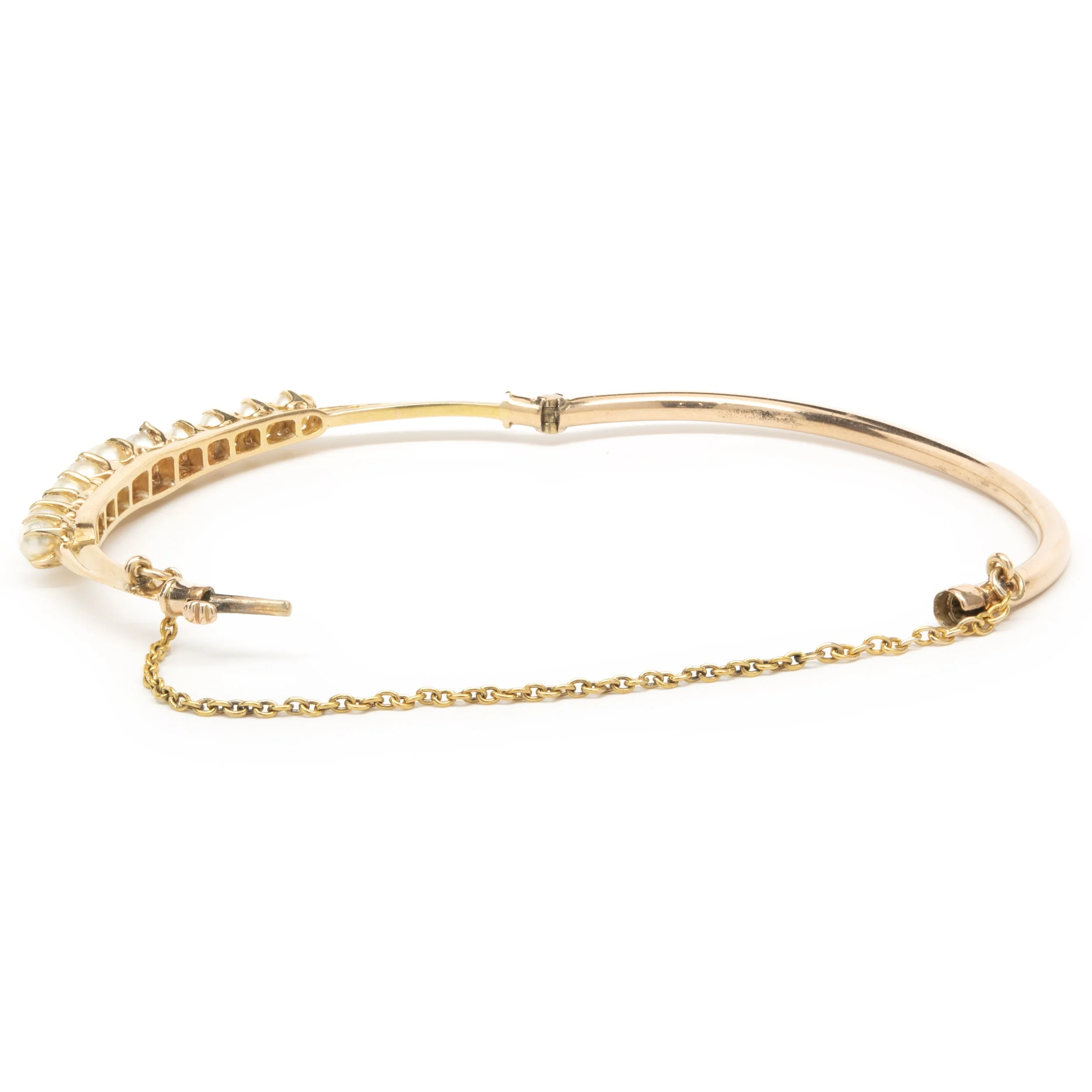 14 Karat Yellow Gold Vintage Pearl Bangle Bracelet - Image 3
