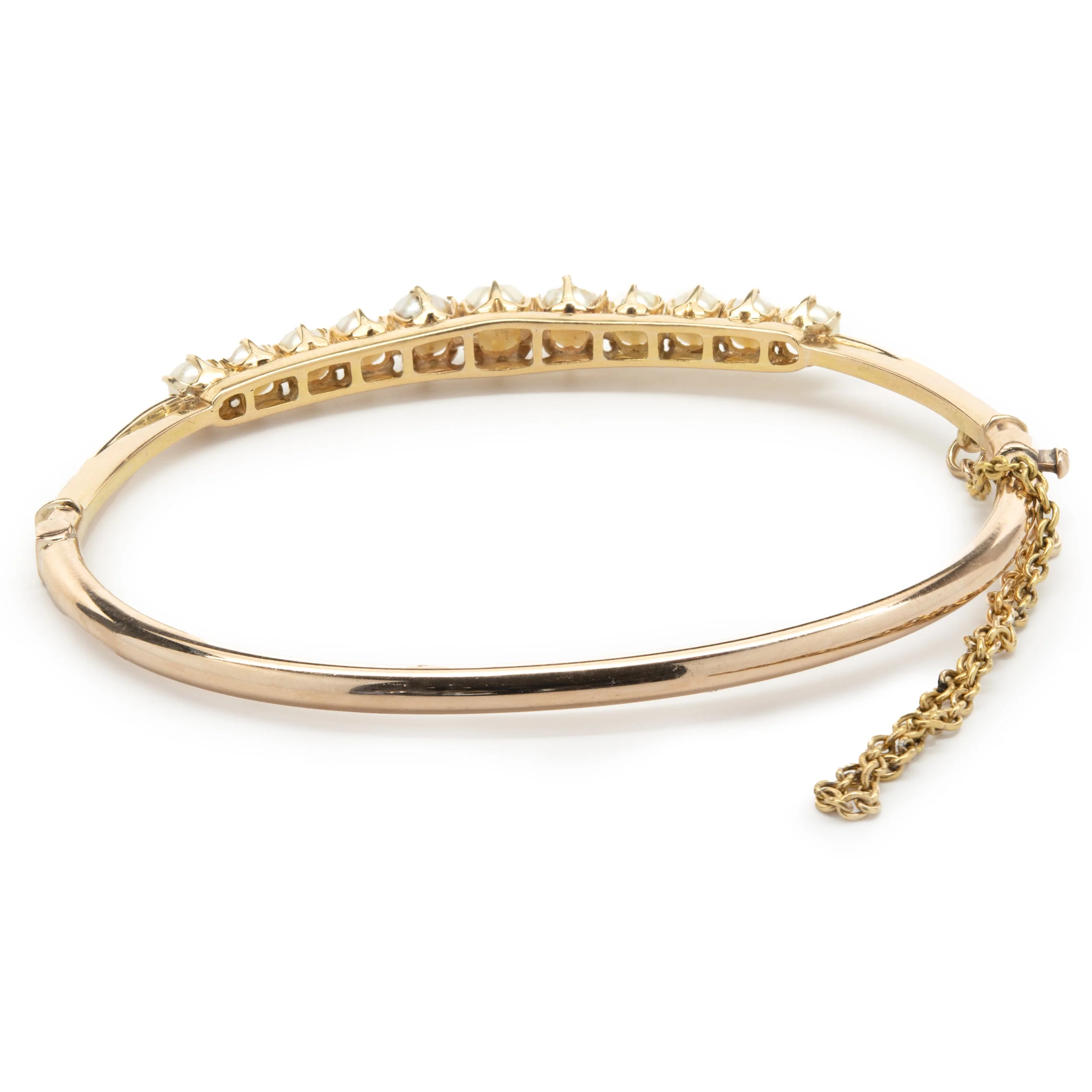 14 Karat Yellow Gold Vintage Pearl Bangle Bracelet - Image 4