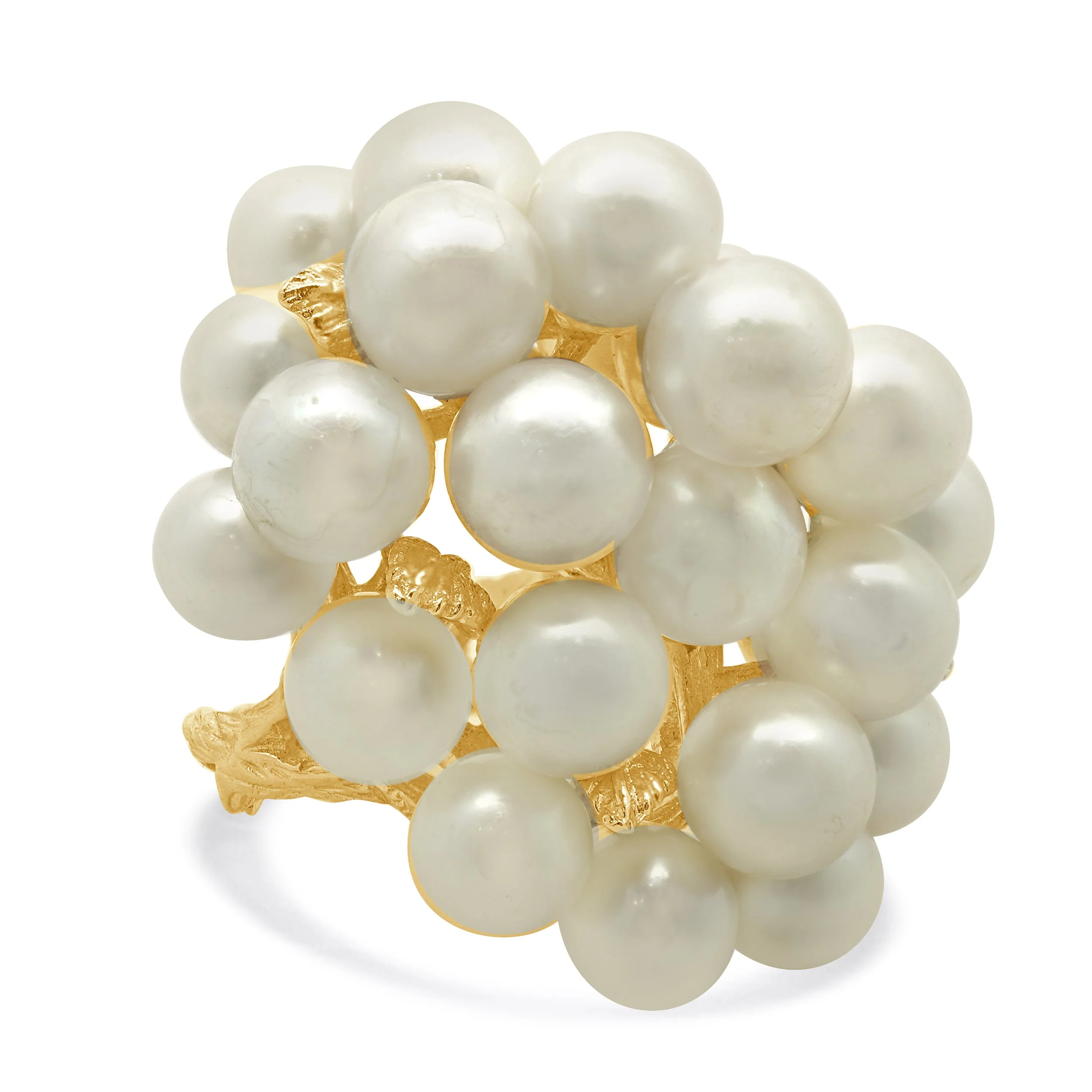 14 Karat Yellow Gold Vintage Pearl Cluster Ring - Image 3