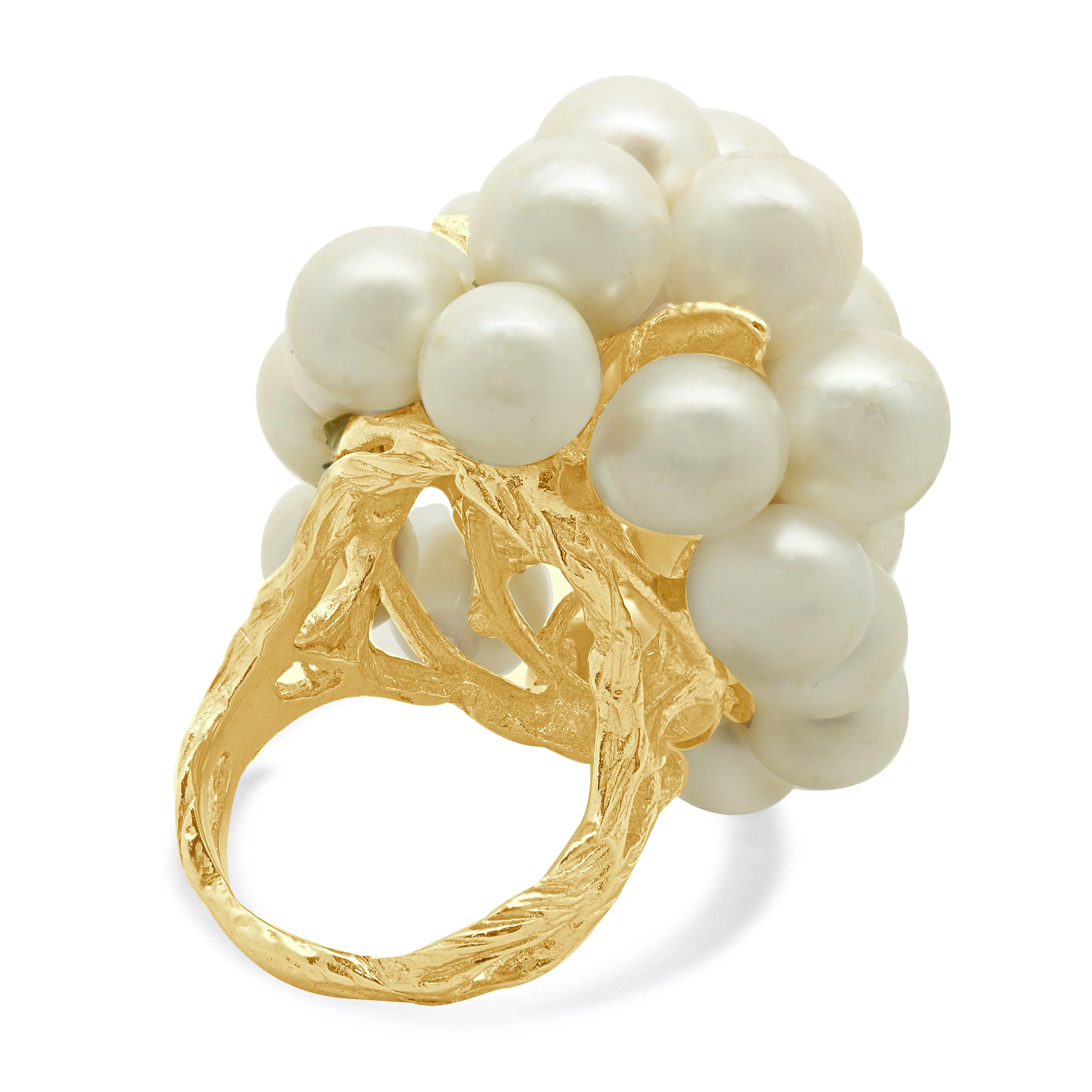 14 Karat Yellow Gold Vintage Pearl Cluster Ring - Image 4