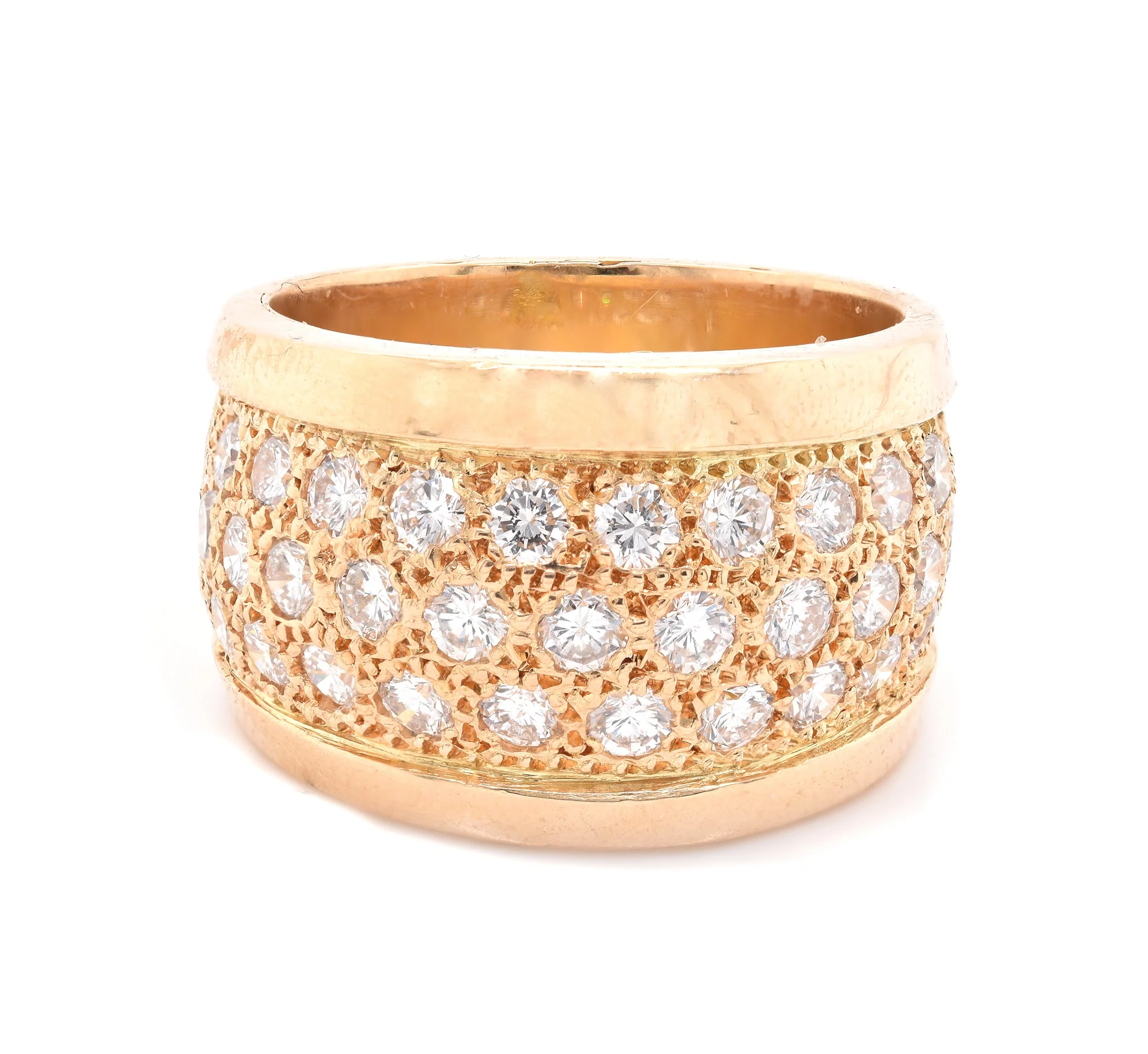 14 Karat Yellow Gold Wide Diamond Cigar Band