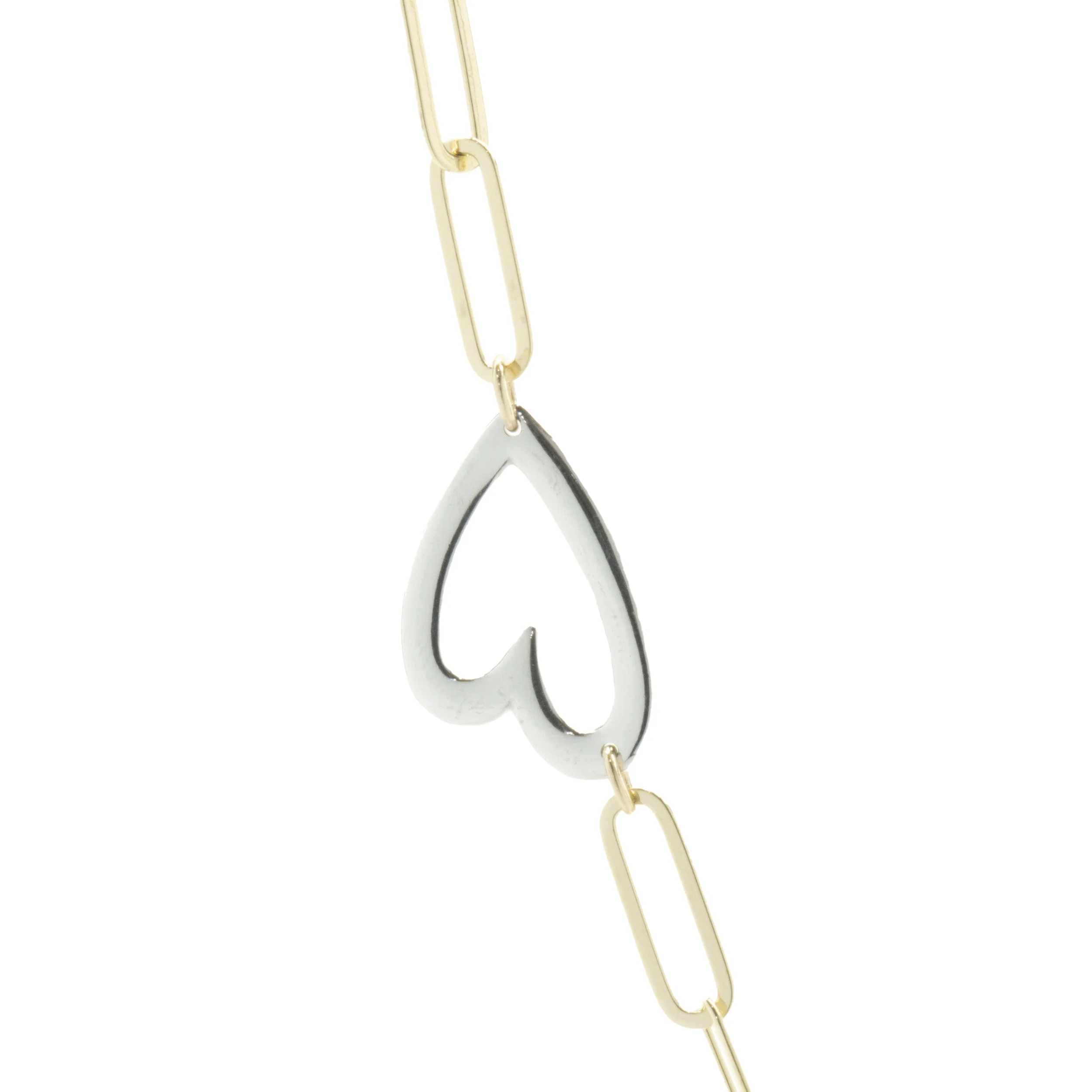 14 Karat Yellow & White Gold Paperclip Open Heart Station Necklace - Image 2