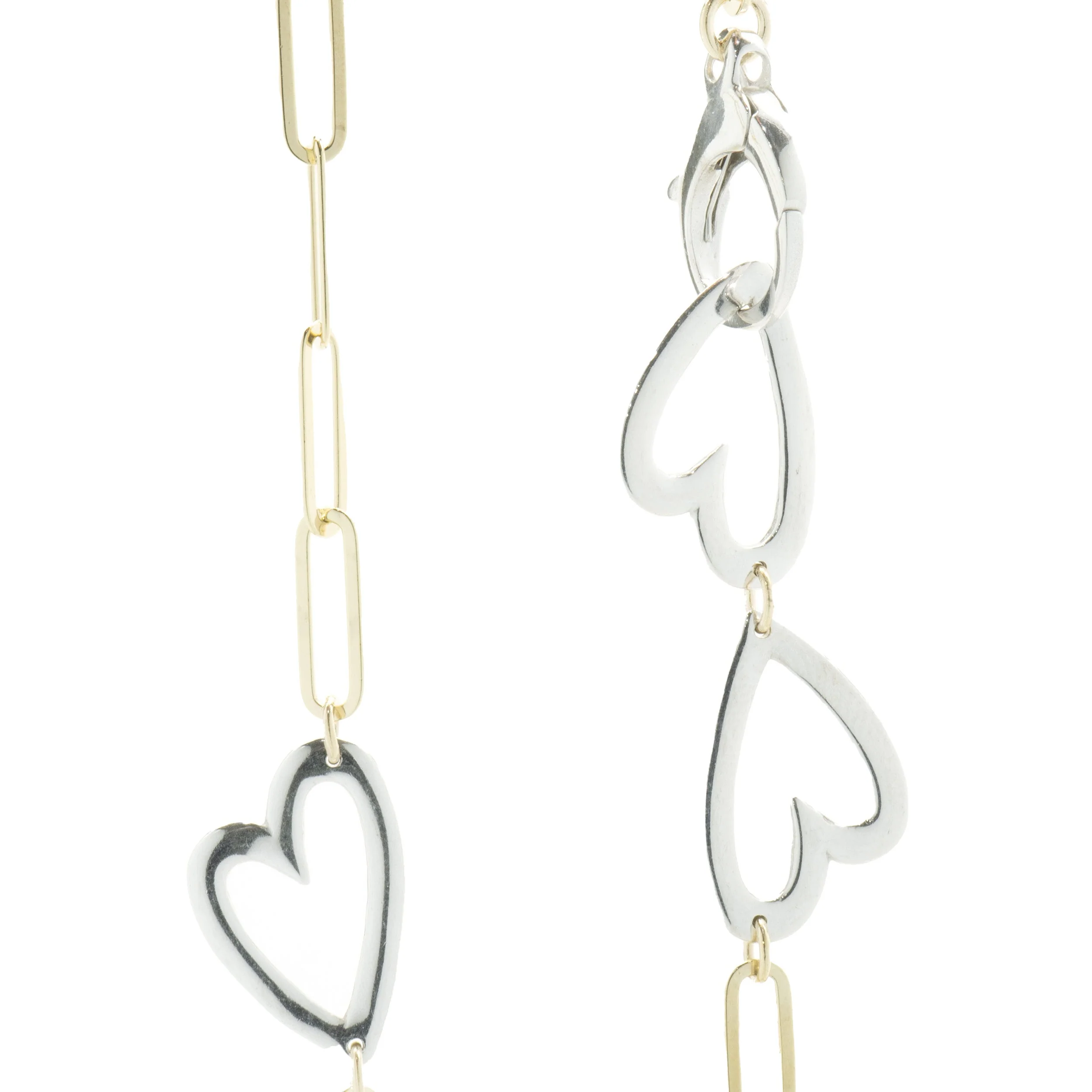 14 Karat Yellow & White Gold Paperclip Open Heart Station Necklace - Image 3