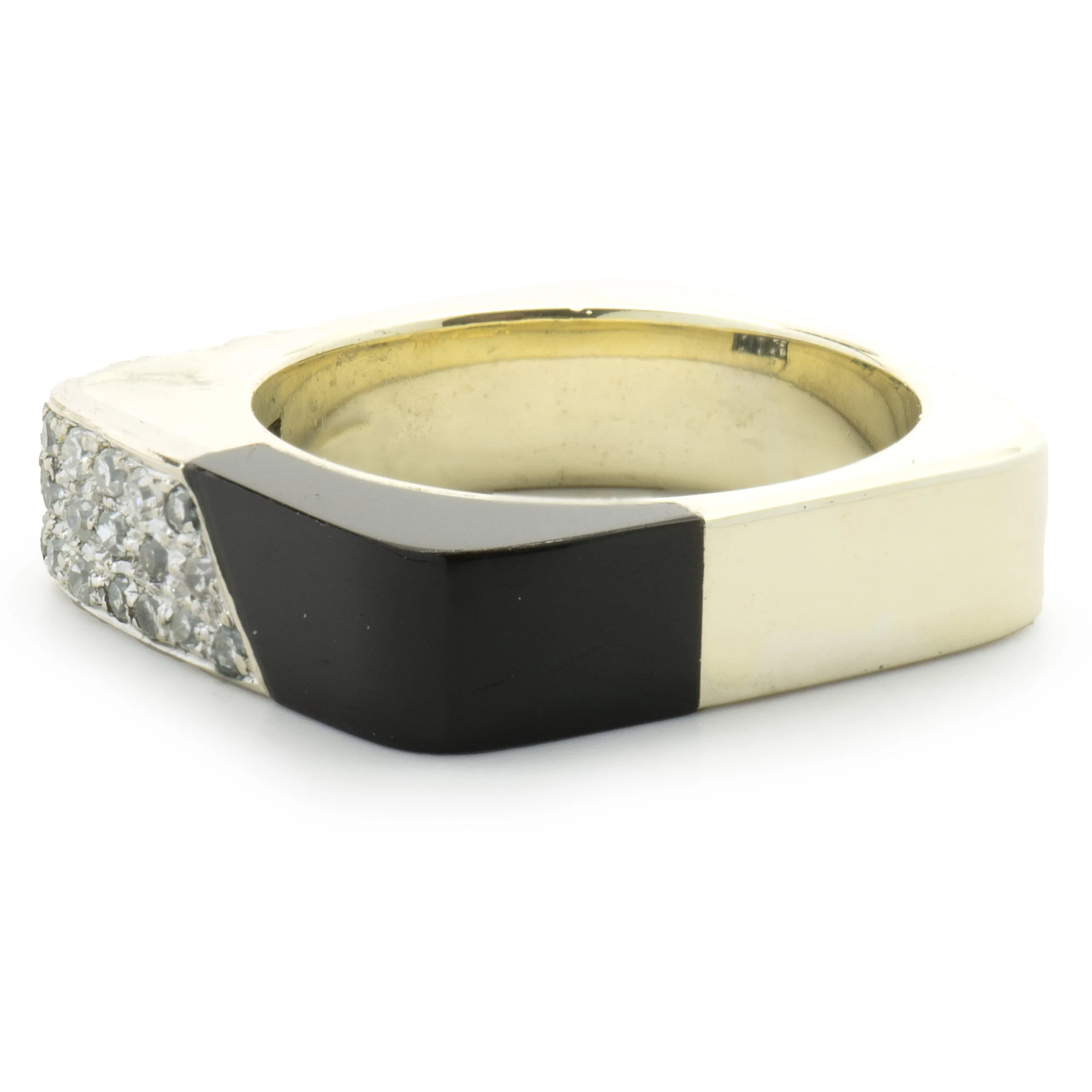 14 Karat Yellow & White Gold Pave Diamond and Black Onyx Box Ring - Image 3