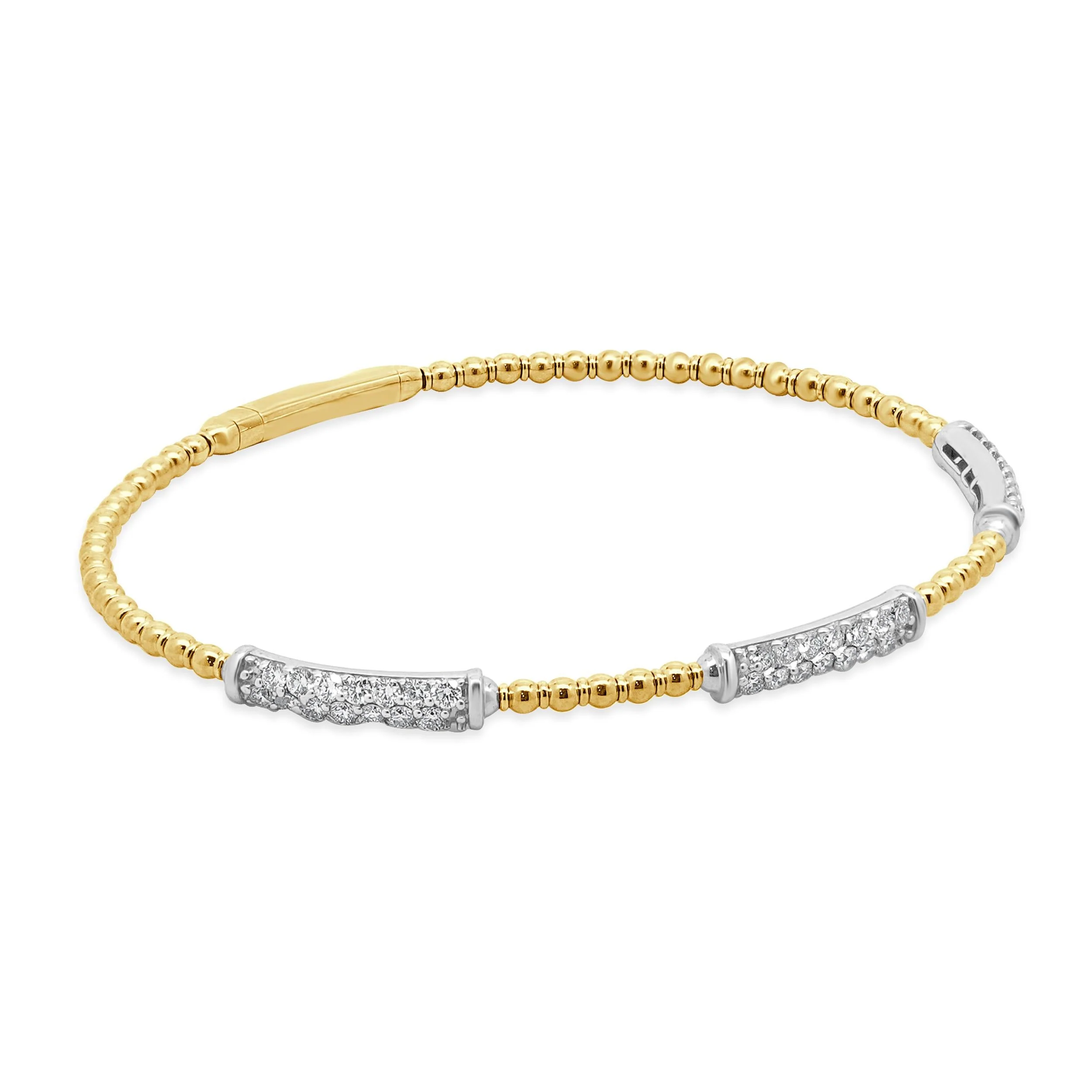 14 Karat Yellow & White Gold Pave Diamond Station Bangle Bracelet - Image 2