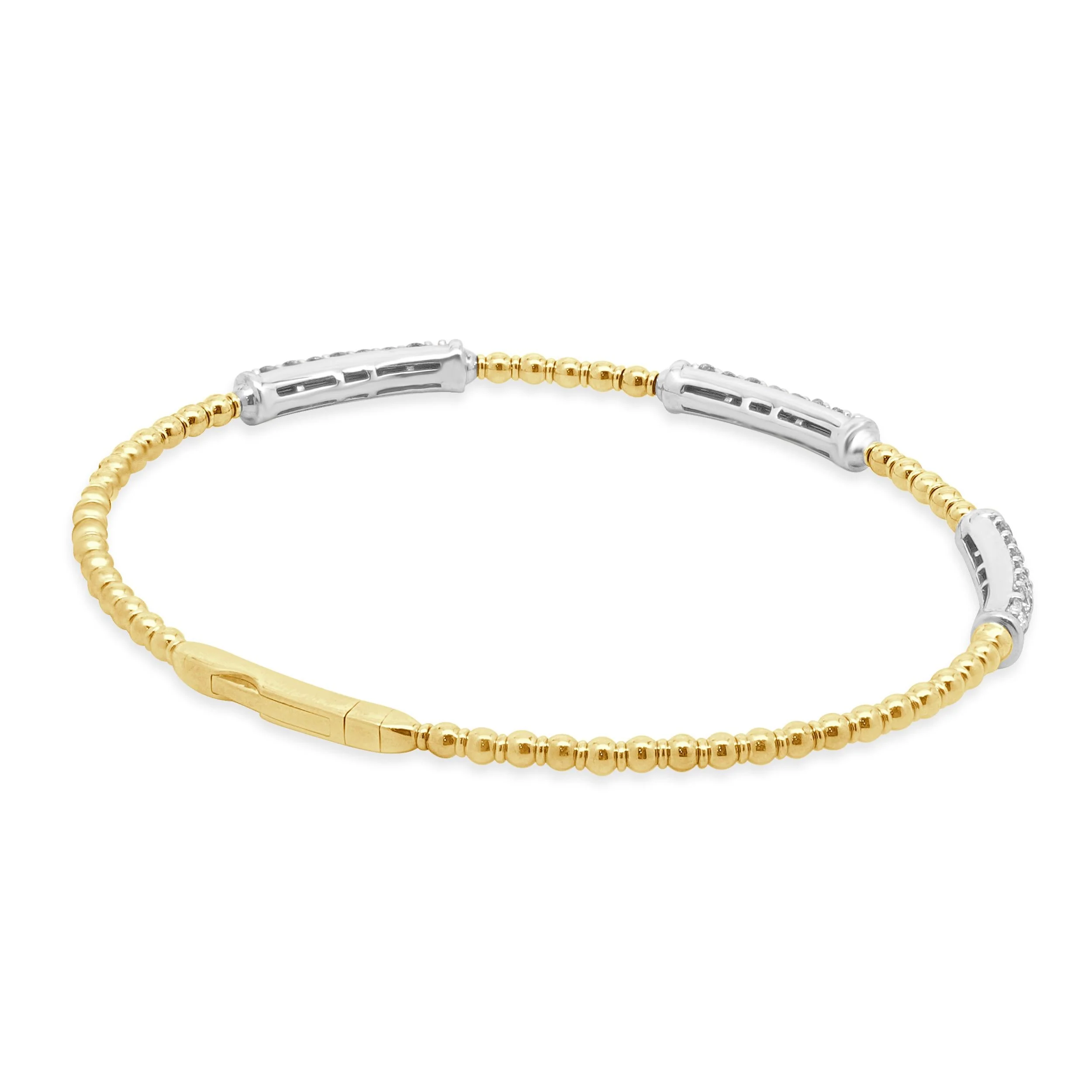 14 Karat Yellow & White Gold Pave Diamond Station Bangle Bracelet - Image 3