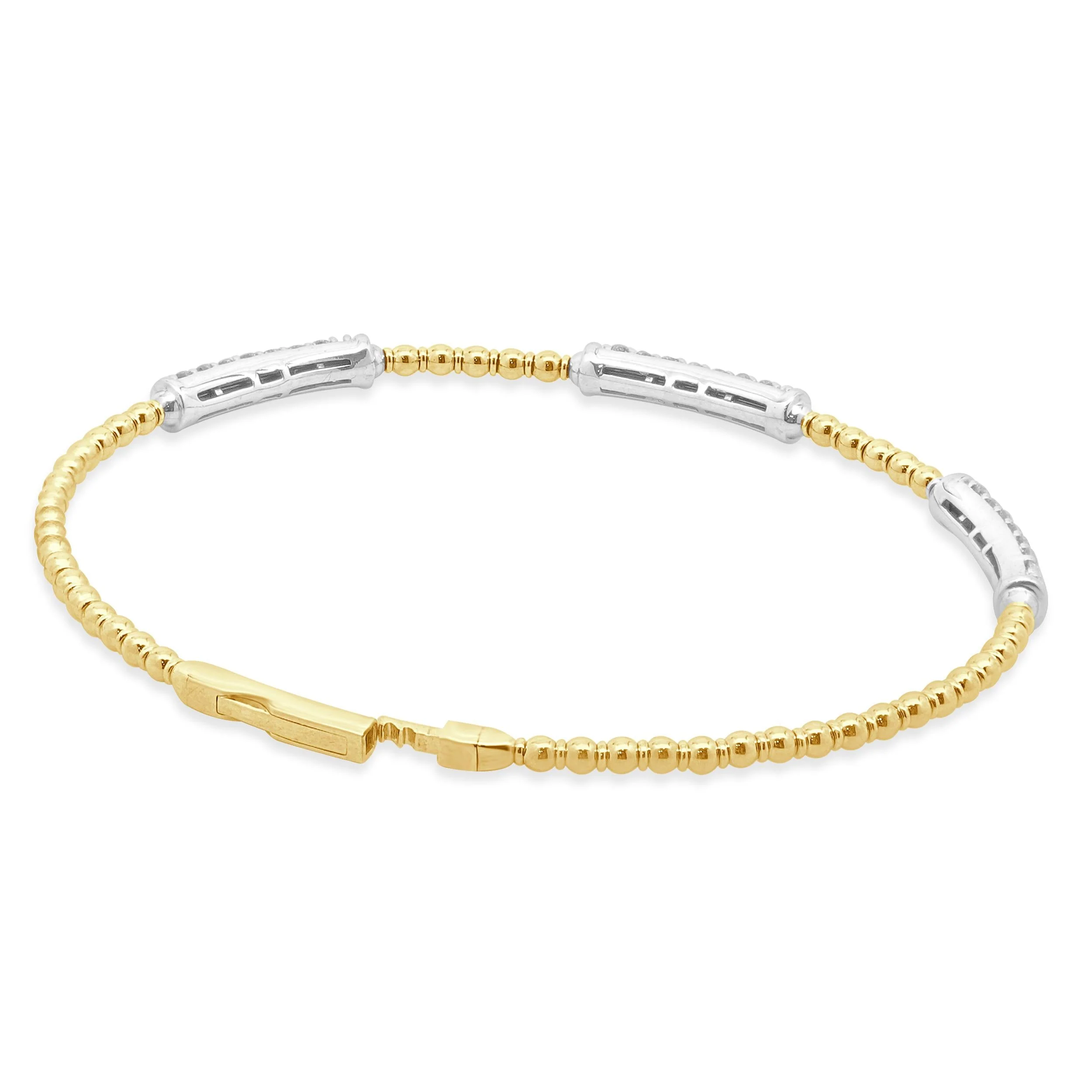 14 Karat Yellow & White Gold Pave Diamond Station Bangle Bracelet - Image 4