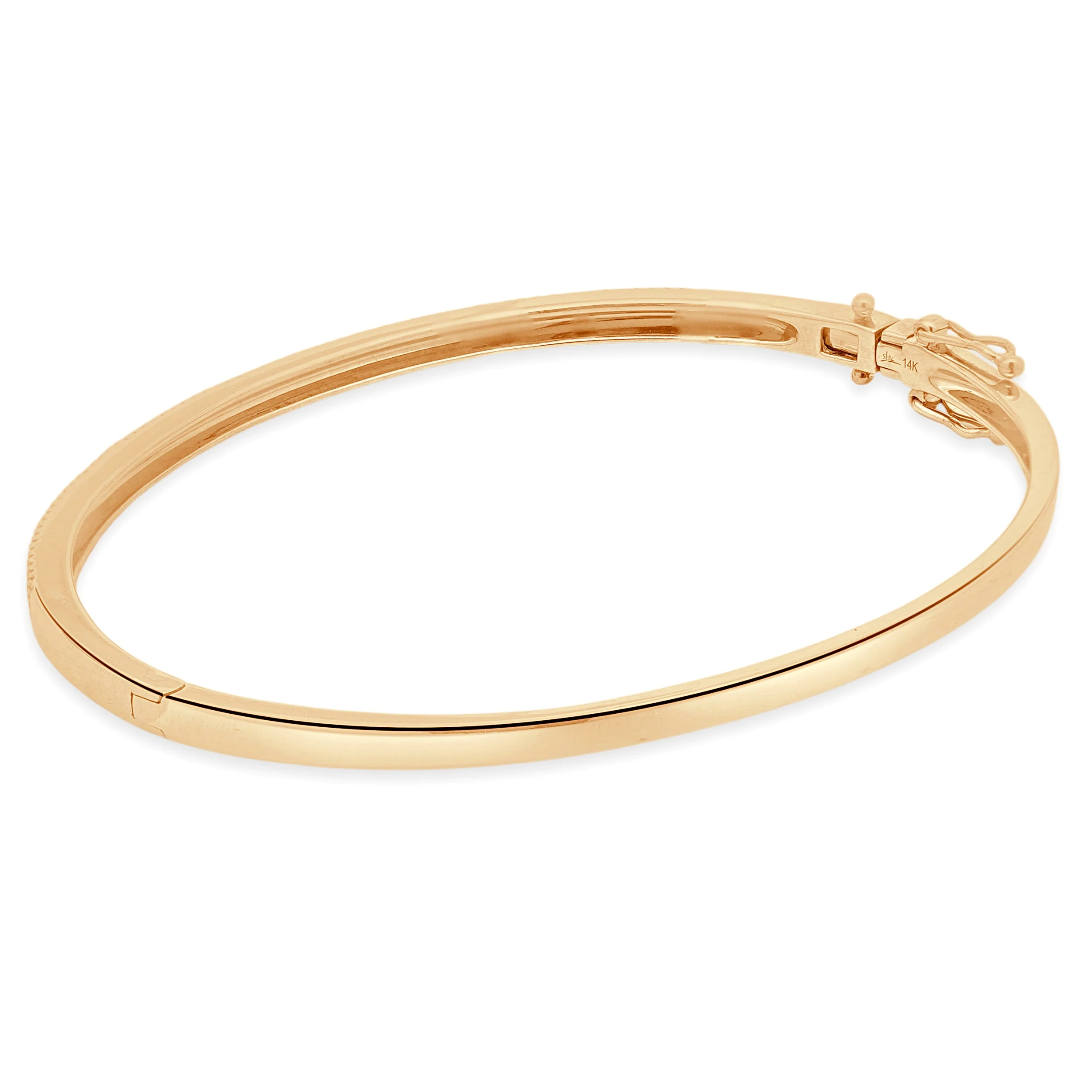 14K Rose Gold 3-Row Pave Diamond Hinged Bangle Bracelet 7.0" - Image 3