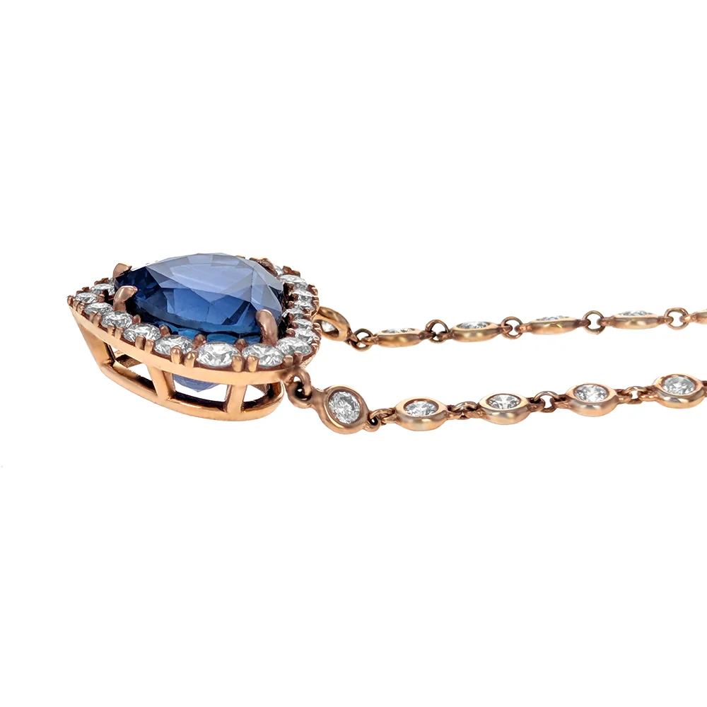 14K Rose Gold GIA Certified Heart Cut Sapphire and Diamonds By The Inch Necklace - Image 3