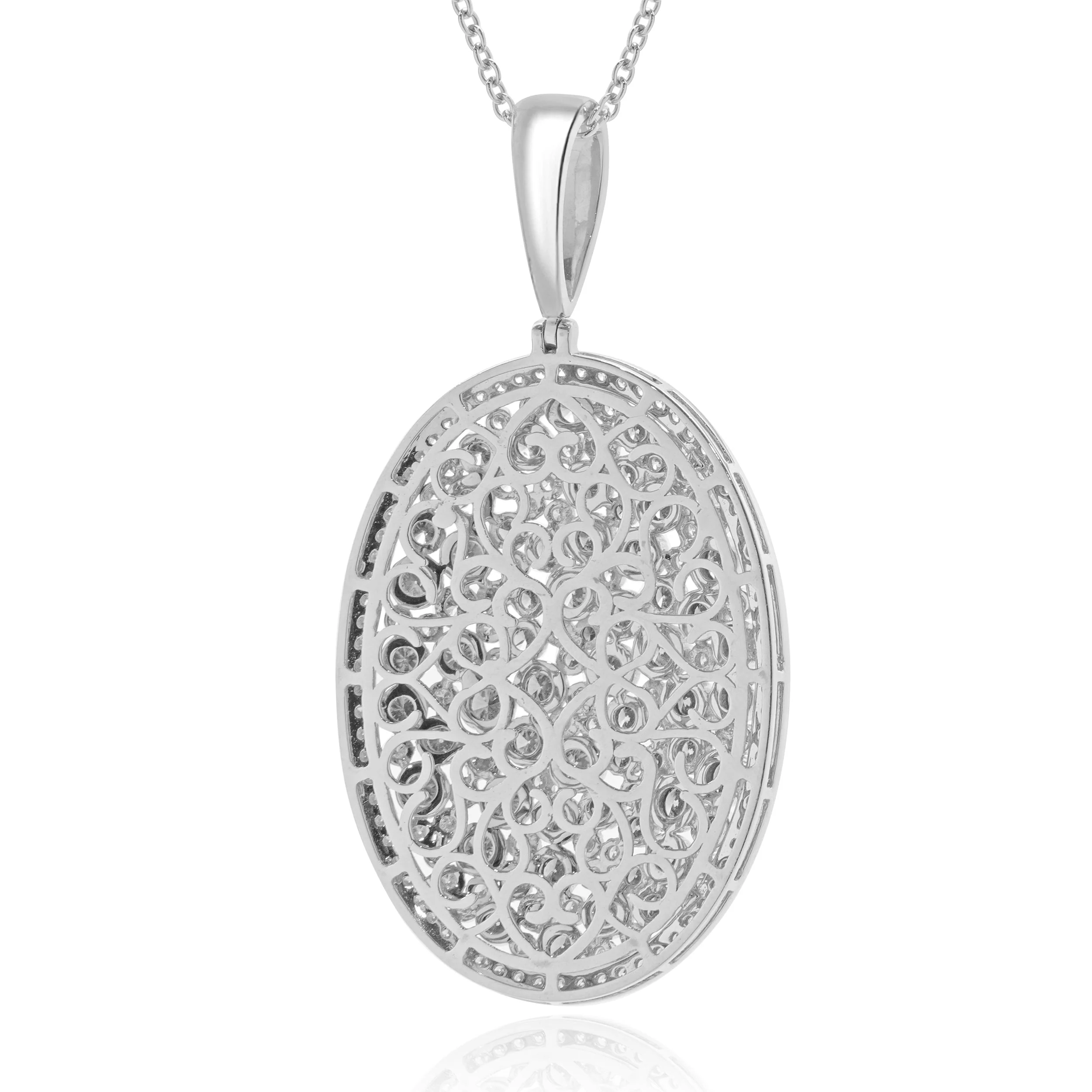 14k Two Tone Chocolate and White Diamond Oval Pendant Necklace - Image 3