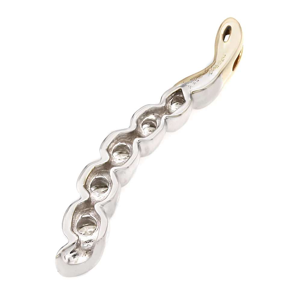 14K Two Tone Curved Diamond Drop Pendant - Image 2
