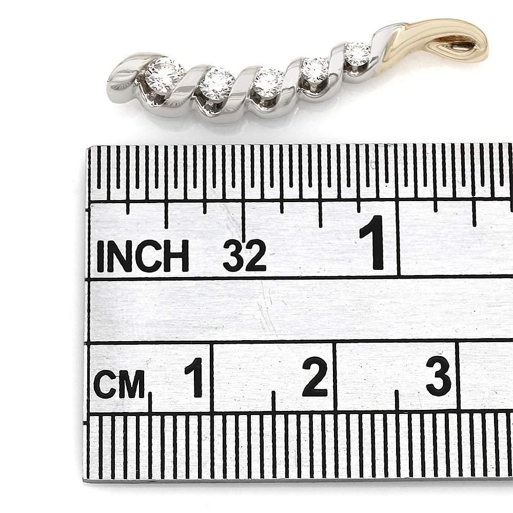 14K Two Tone Curved Diamond Drop Pendant - Image 3